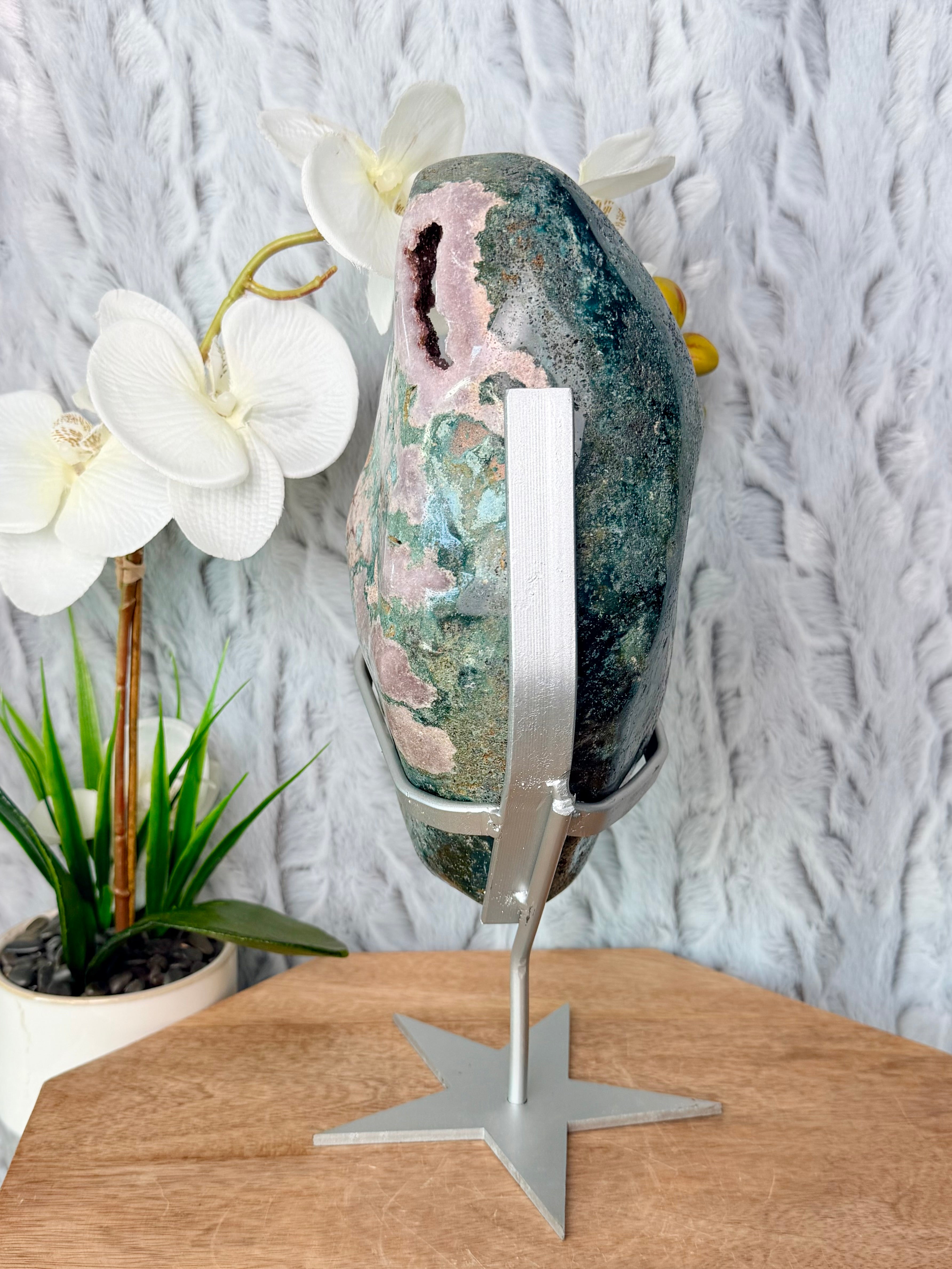 Large Botryoidal Pink Amethyst Geode with Jasper