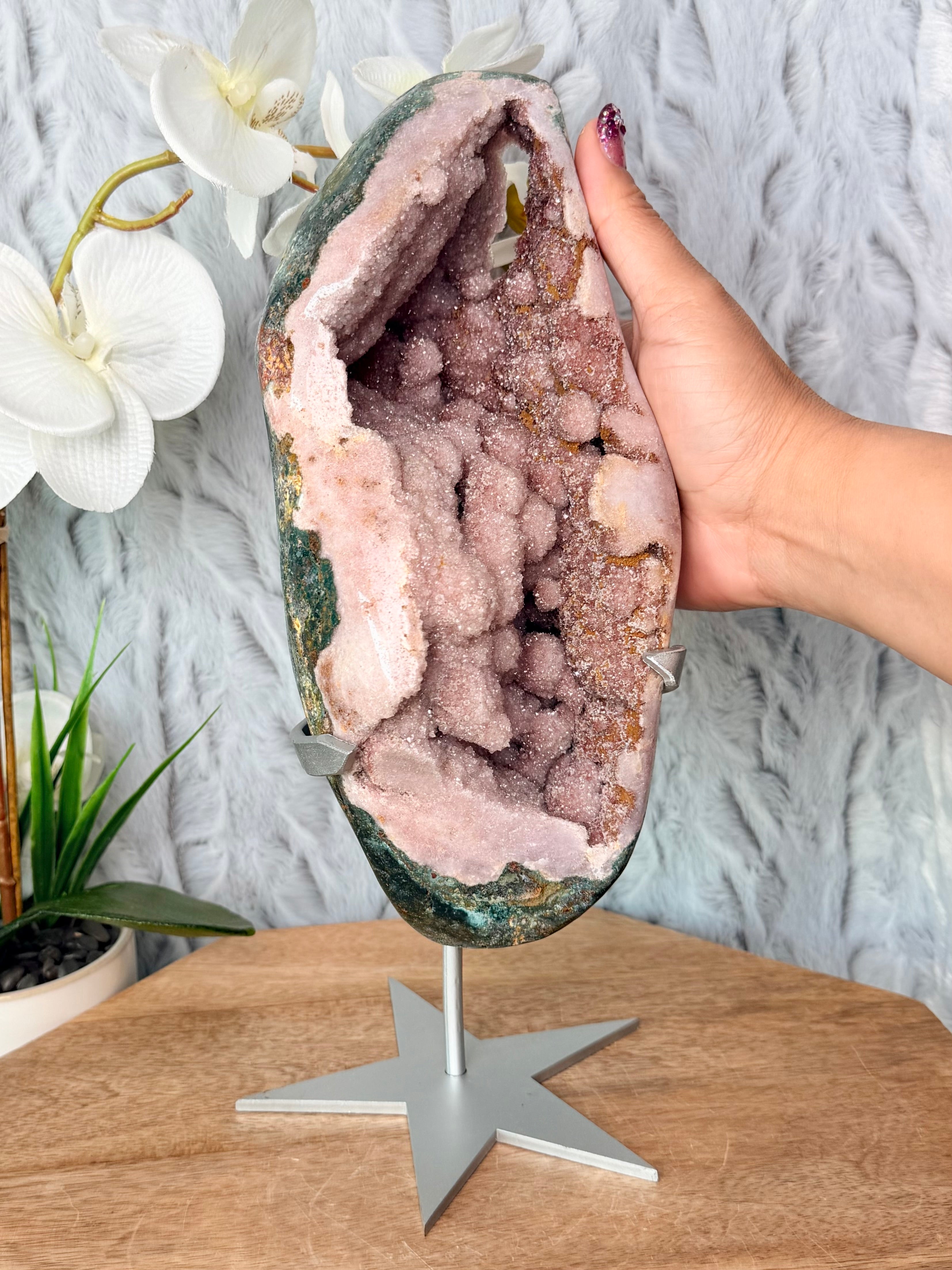 Large Botryoidal Pink Amethyst Geode with Jasper