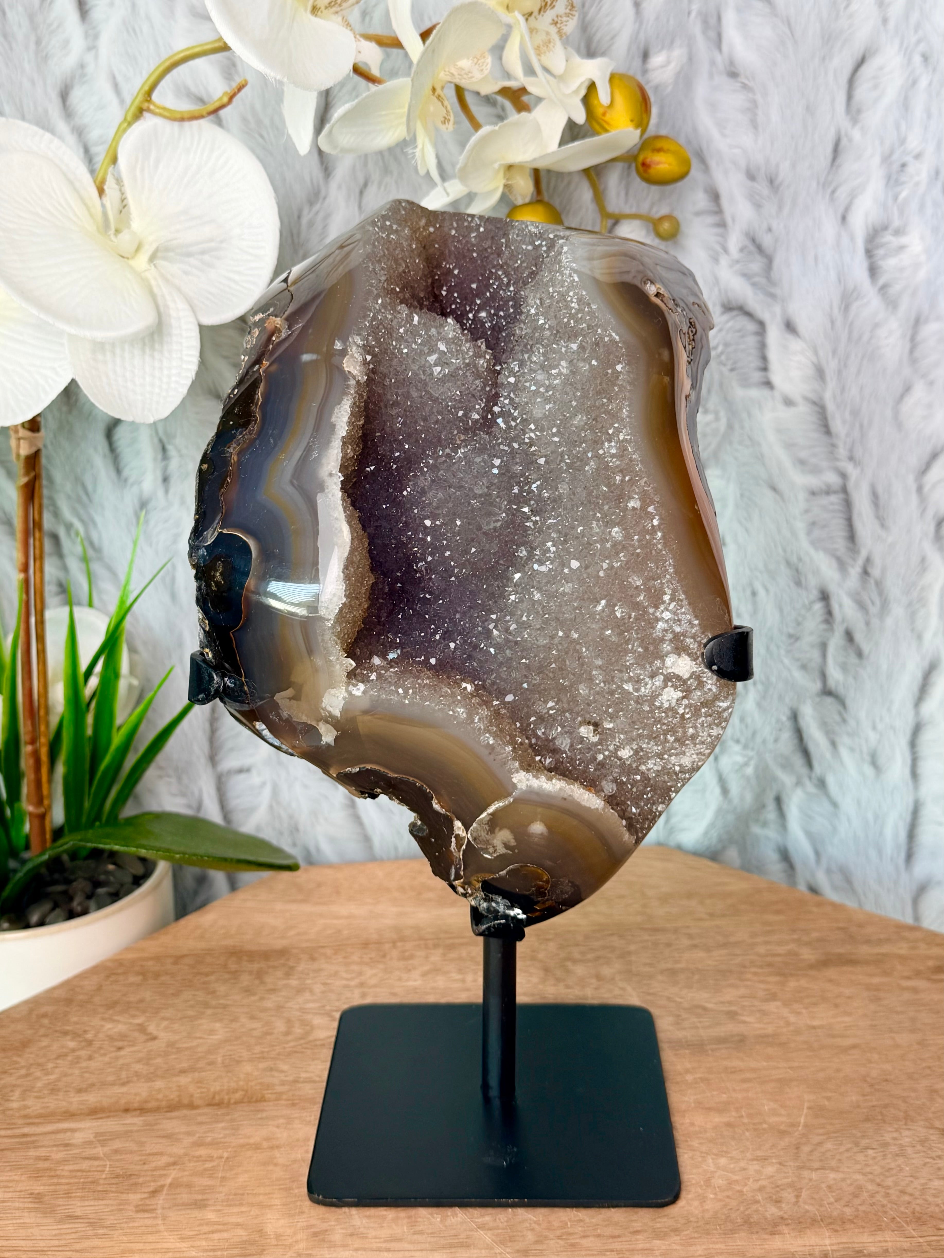 Large Druzy, Botryoidal Agate Geode