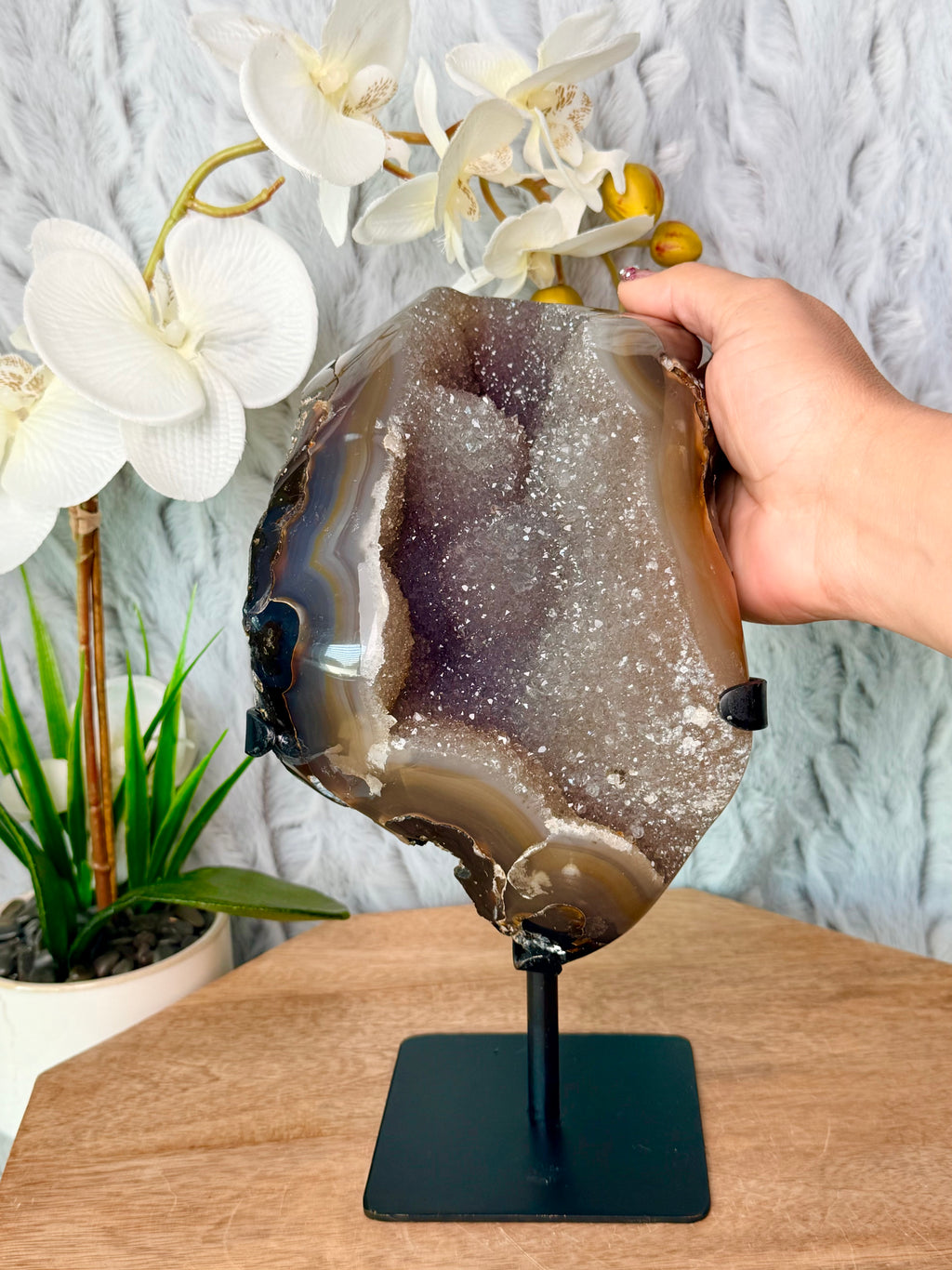 Large Druzy, Botryoidal Agate Geode