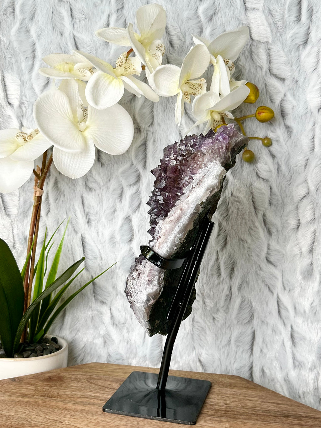 Amethyst cluster on stand