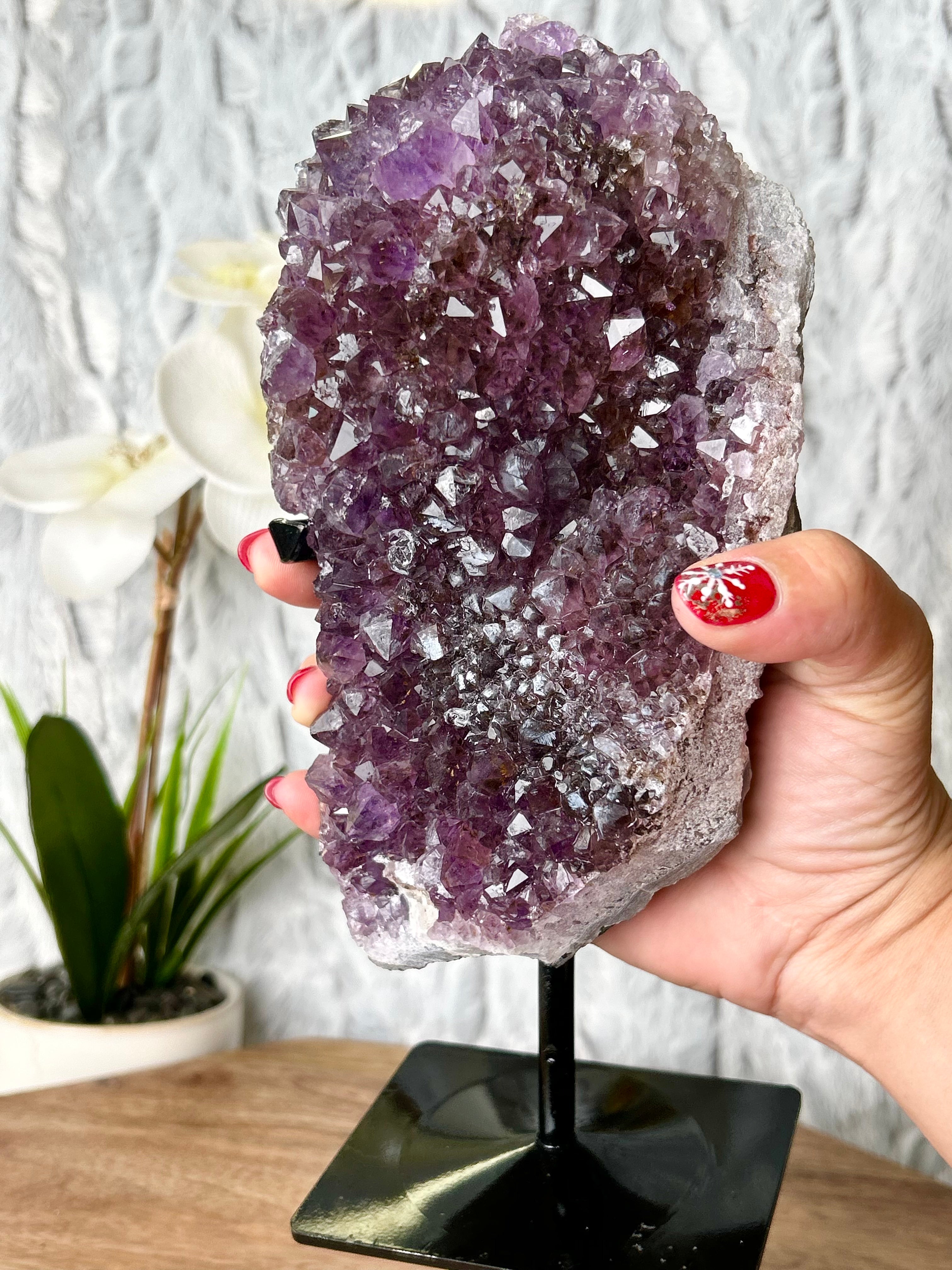 Amethyst cluster on stand