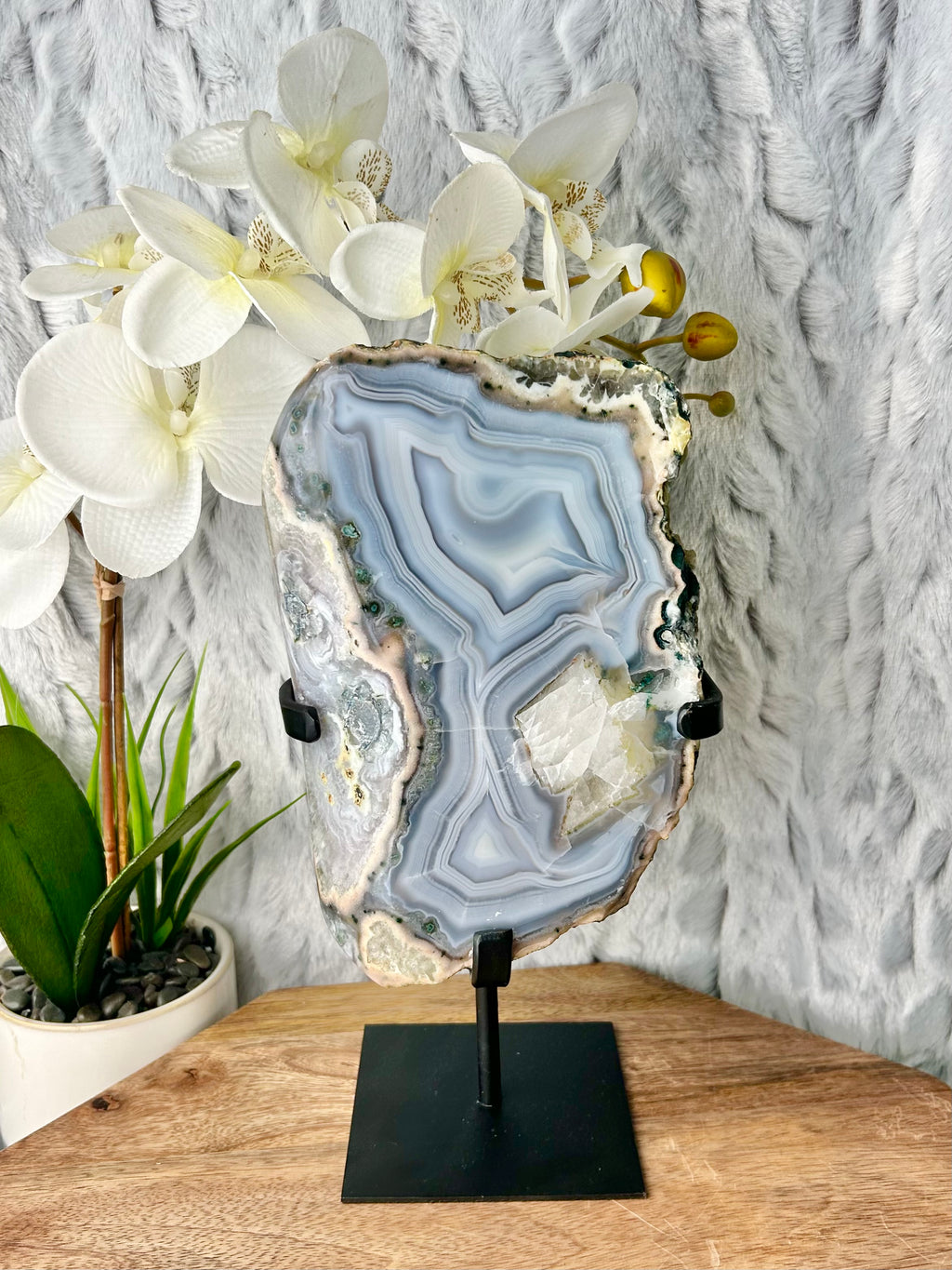 Blue Banded Agate Geode on stand
