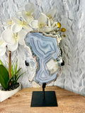 Blue Banded Agate Geode on stand