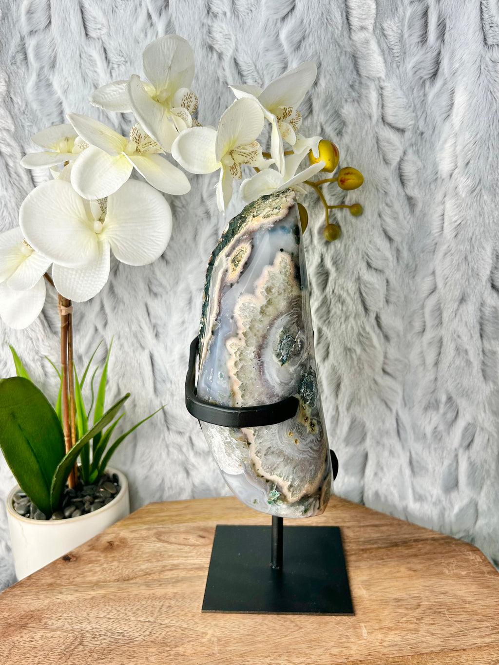 Blue Banded Agate Geode on stand
