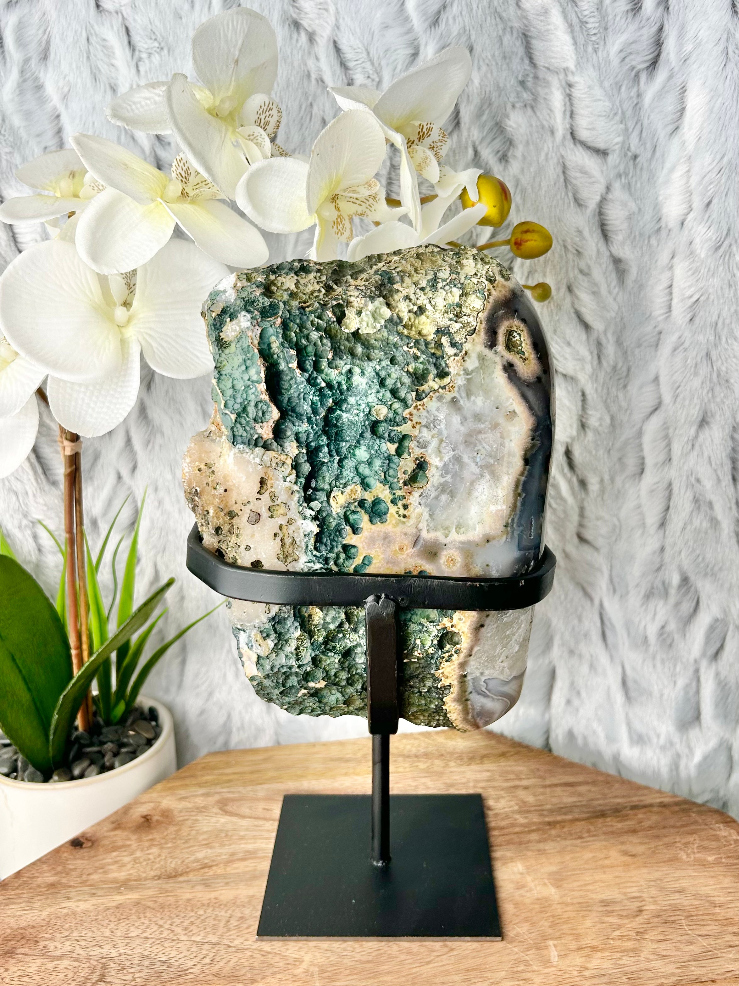 Blue Banded Agate Geode on stand