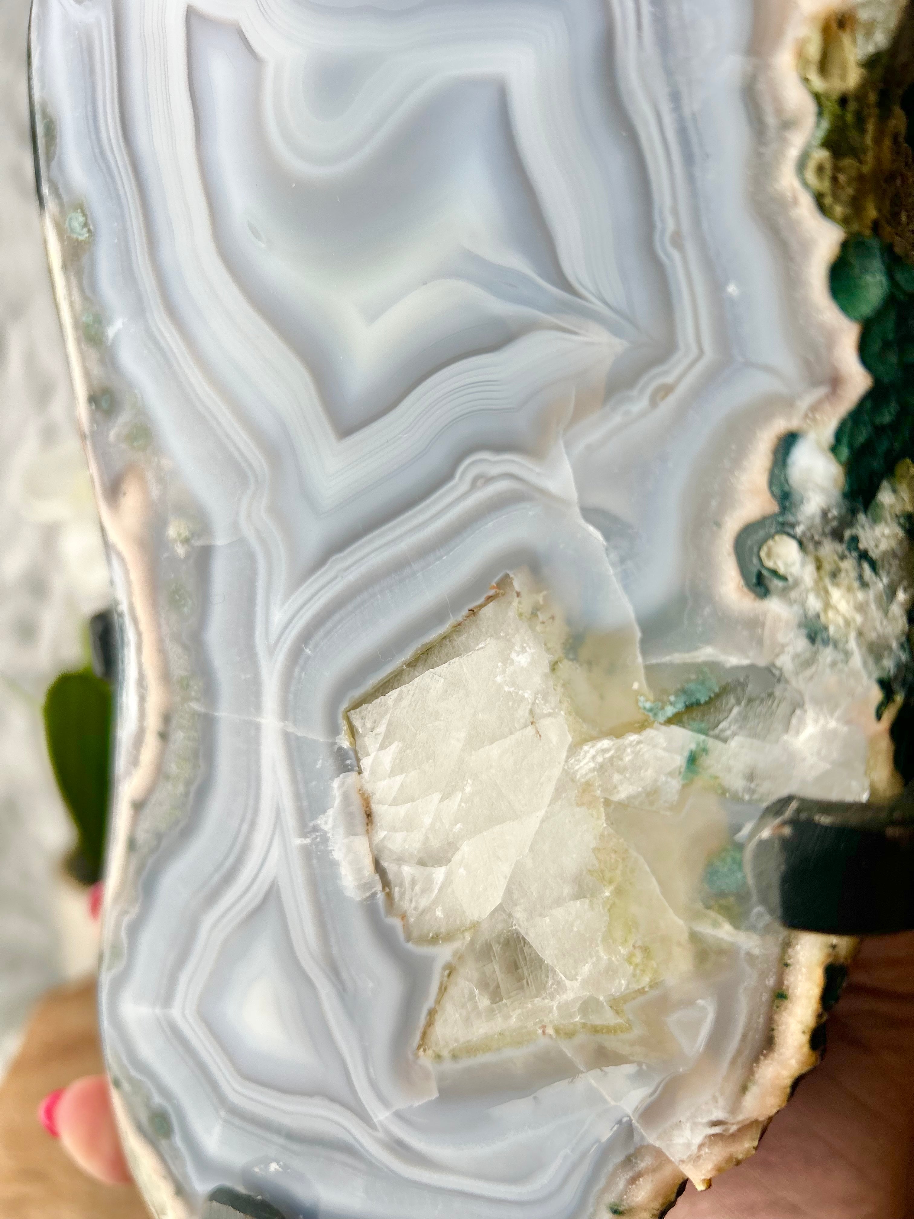 Blue Banded Agate Geode on stand