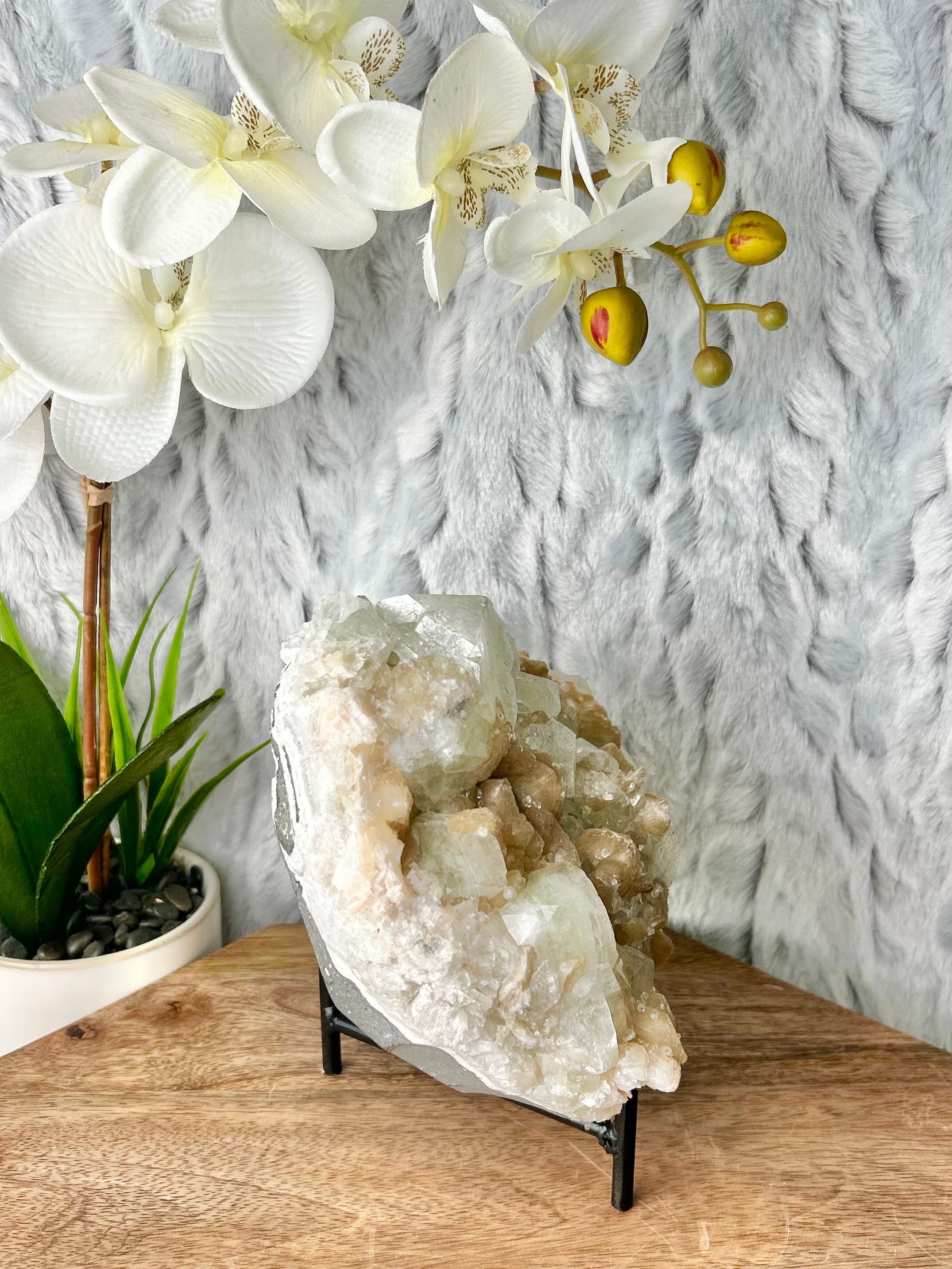 Large Green Apophyllite and Stilbite Cluster