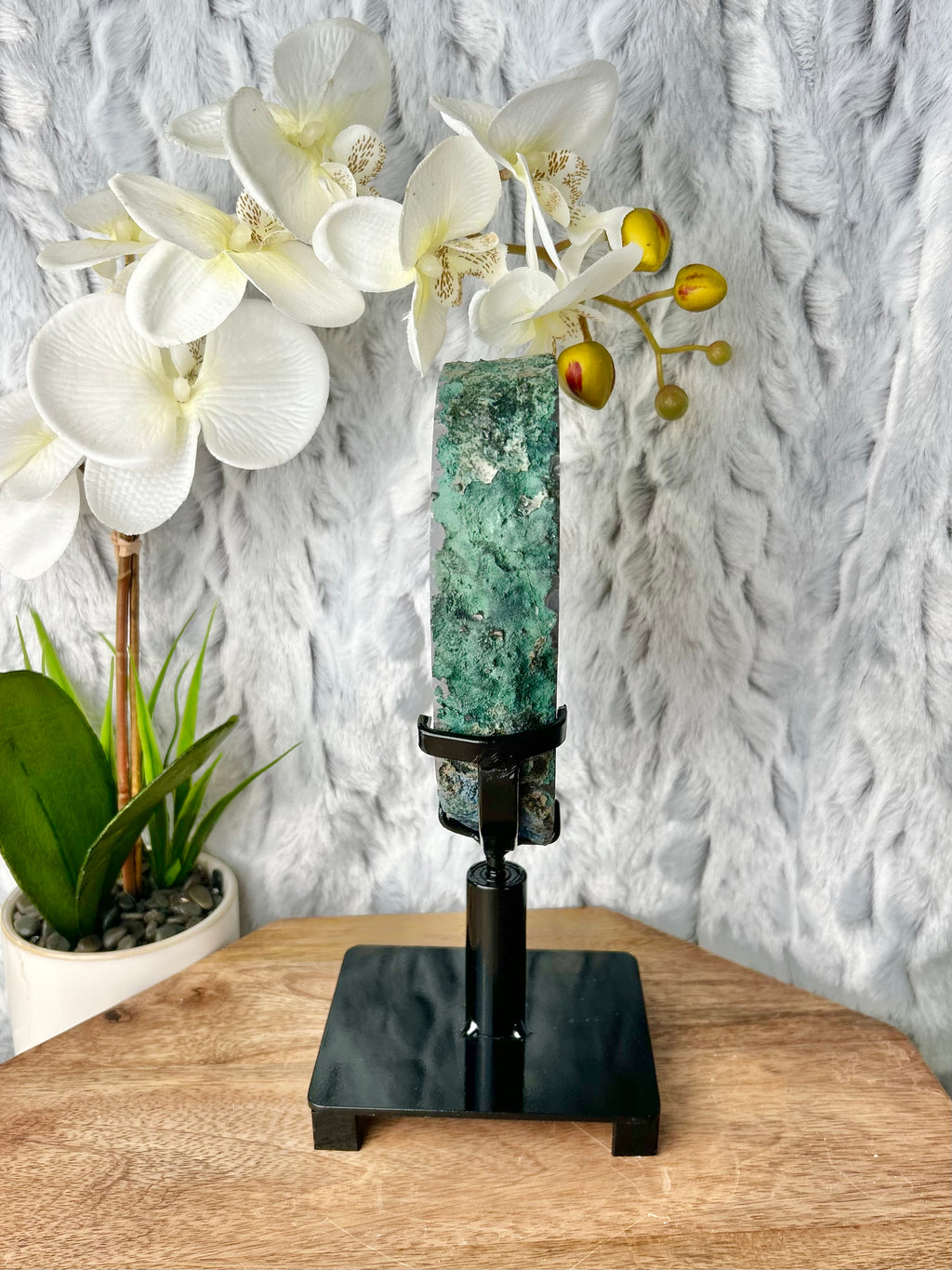 Amethyst portal with Calcite on spinning stand