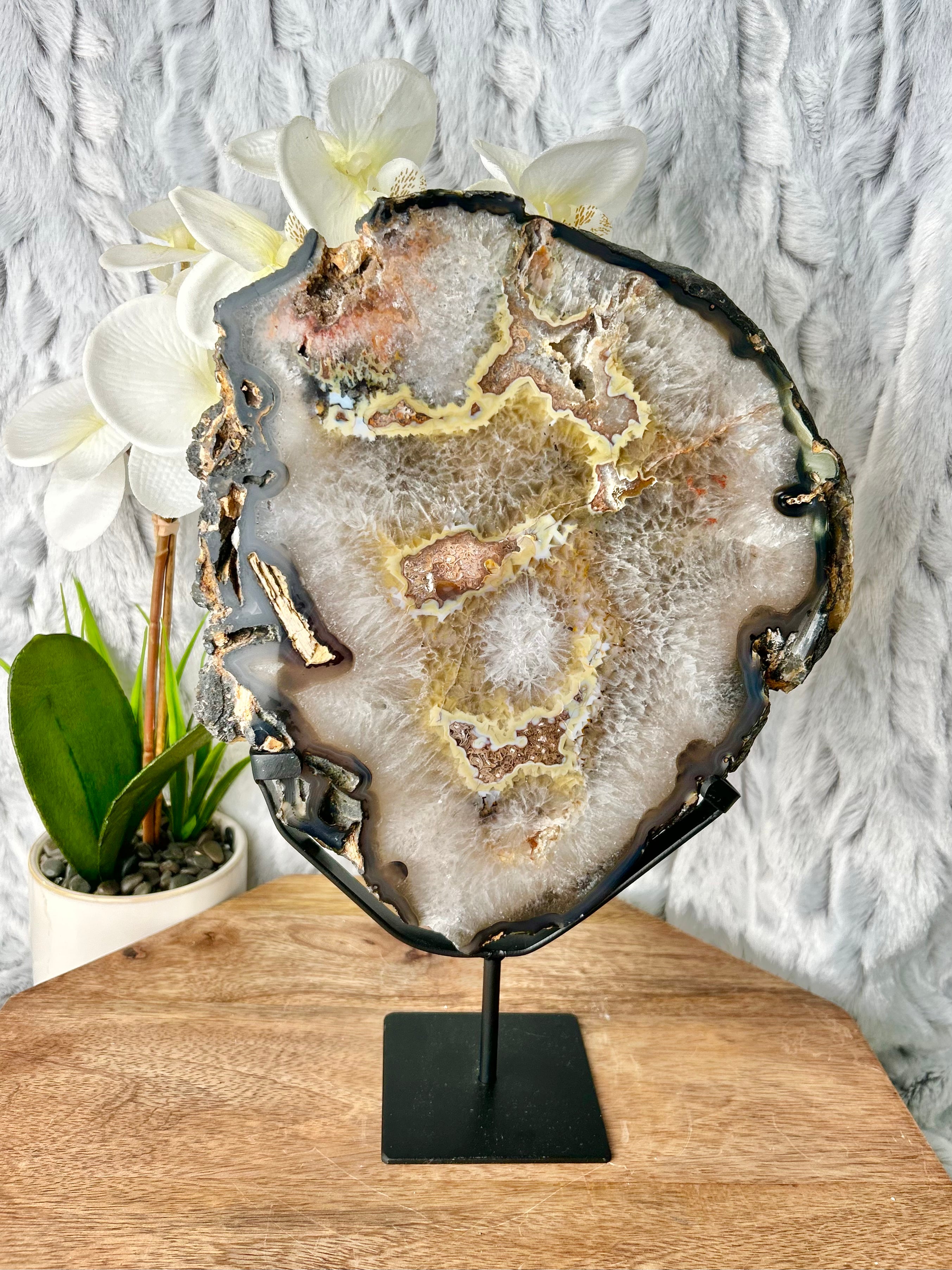 Colorful Agate slab on stand