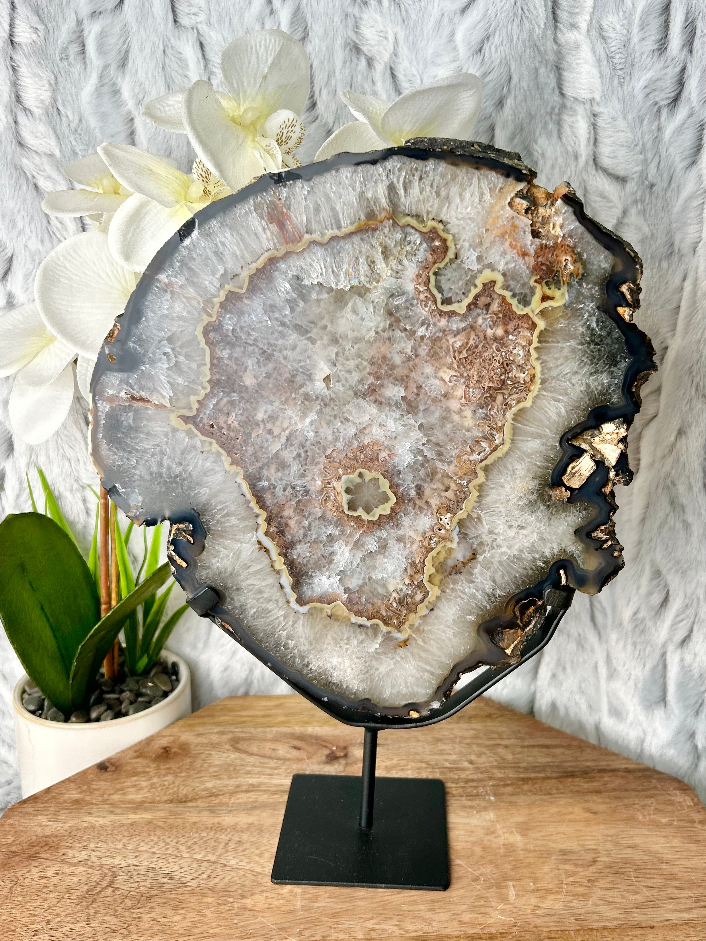 Colorful Agate slab on stand