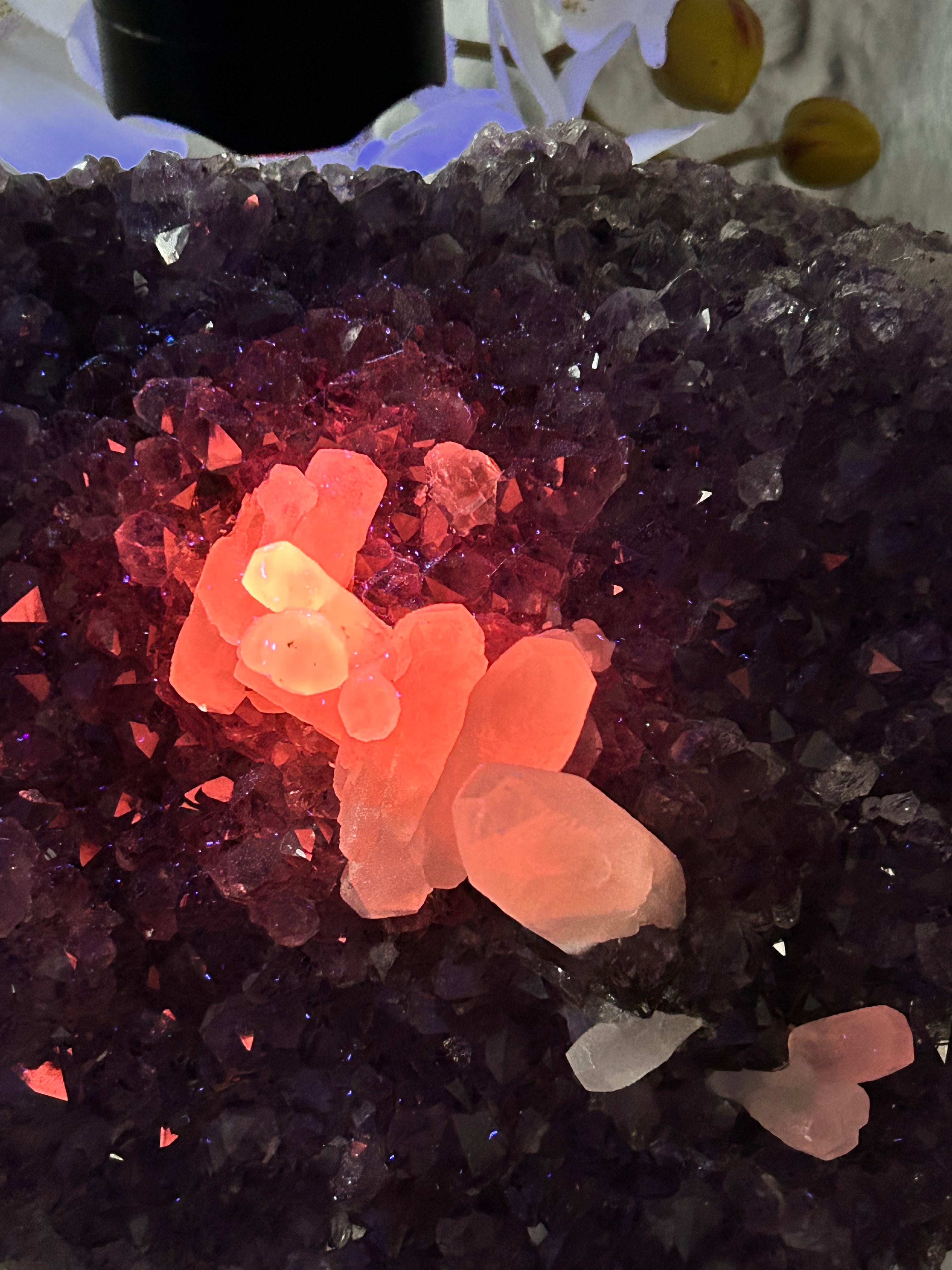 Amethyst cluster with Calcite