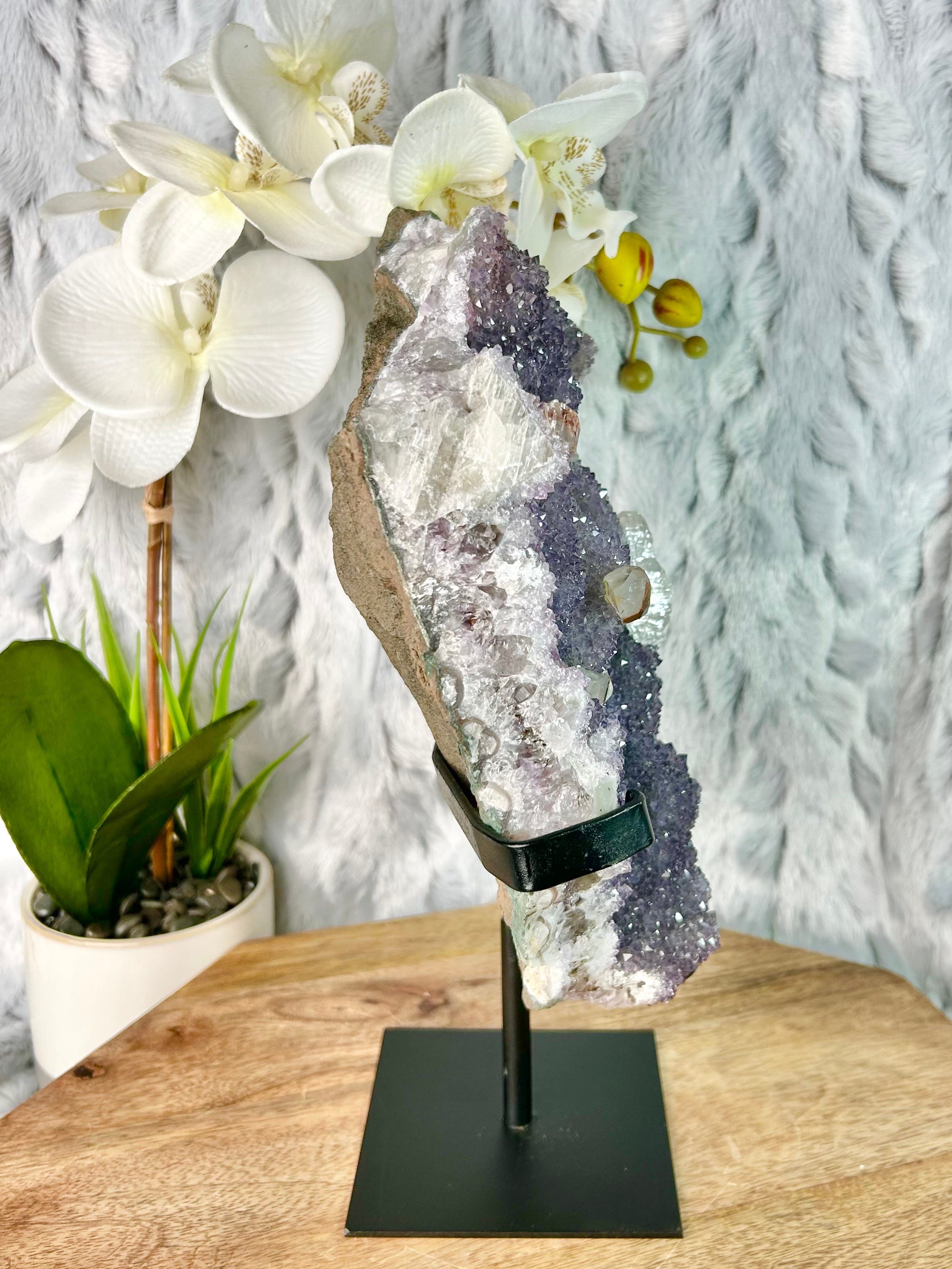 Rainbow Amethyst slab with DT Calcite