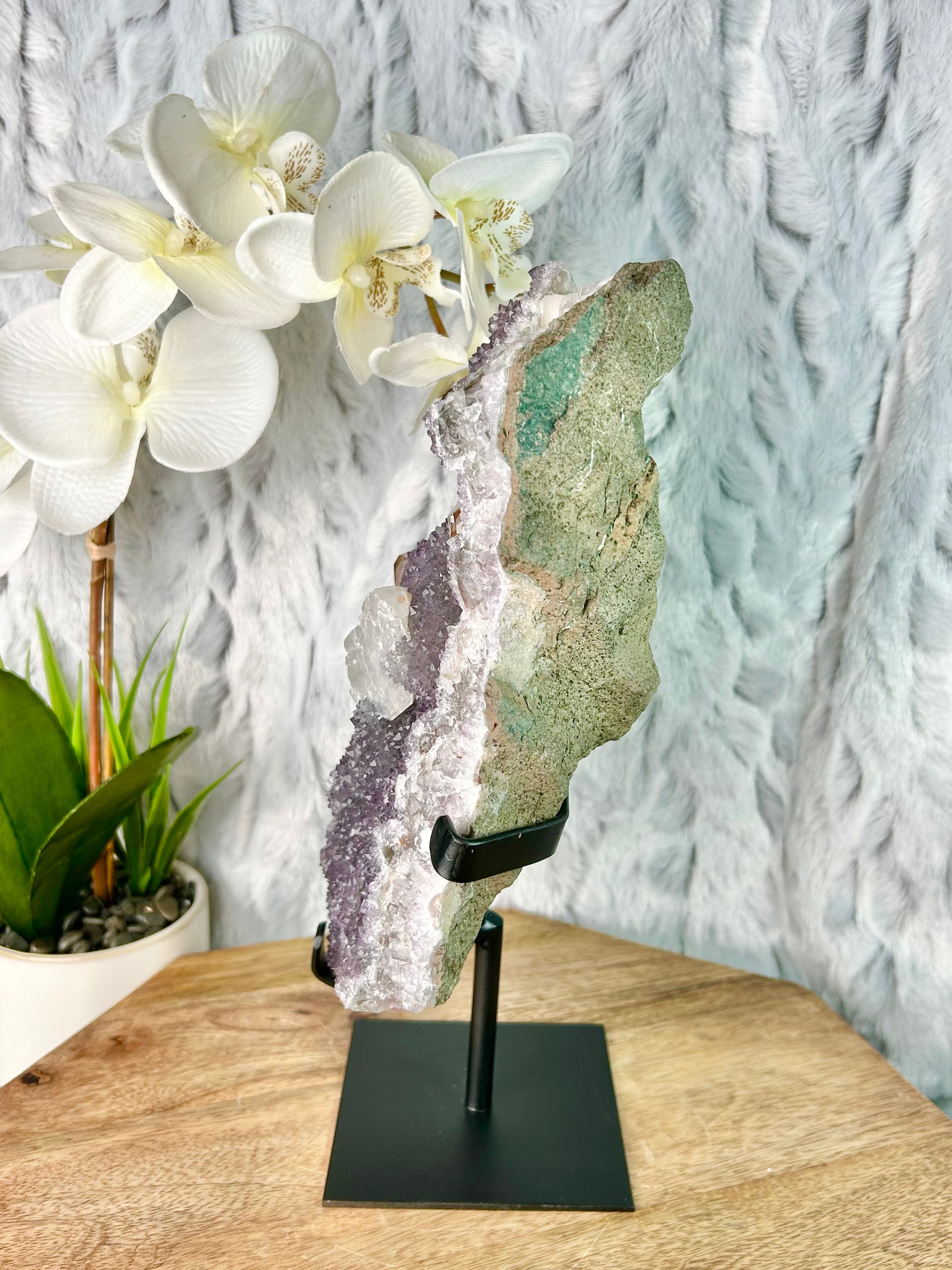 Rainbow Amethyst slab with DT Calcite