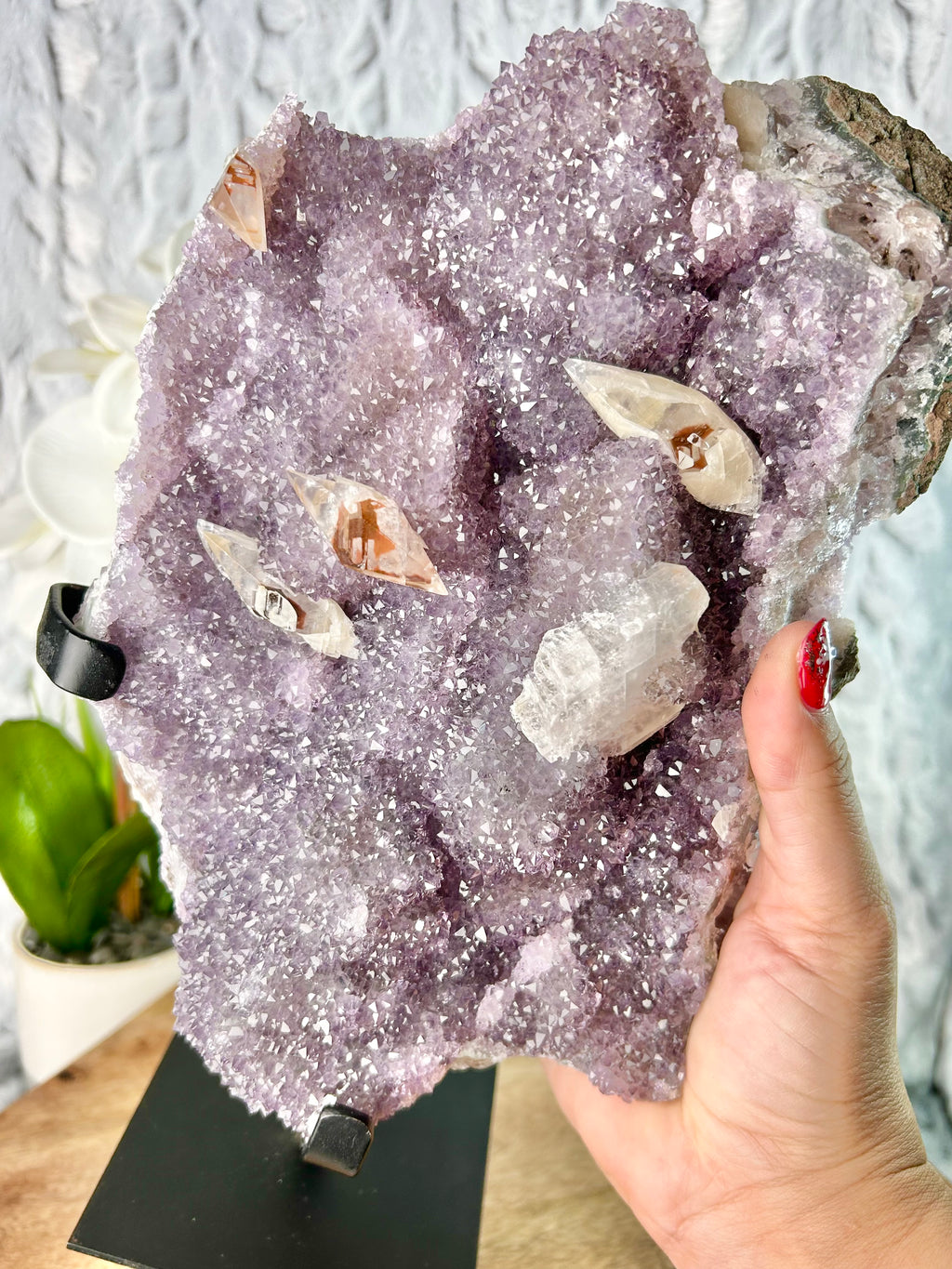 Rainbow Amethyst slab with DT Calcite
