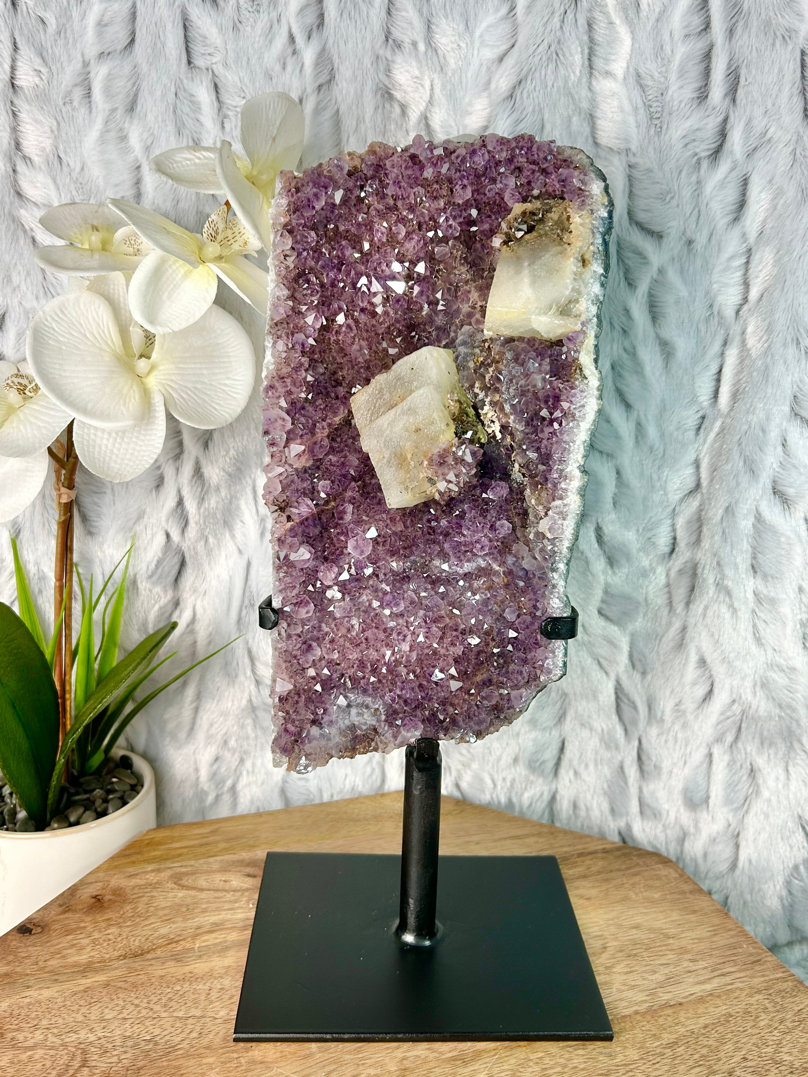 Deep Purple Amethyst Slab with cube Calcite