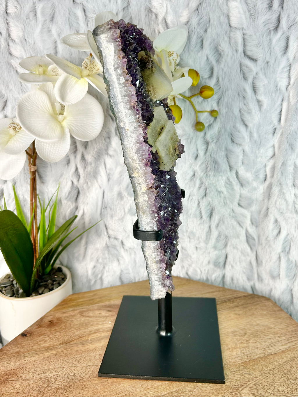 Deep Purple Amethyst Slab with cube Calcite