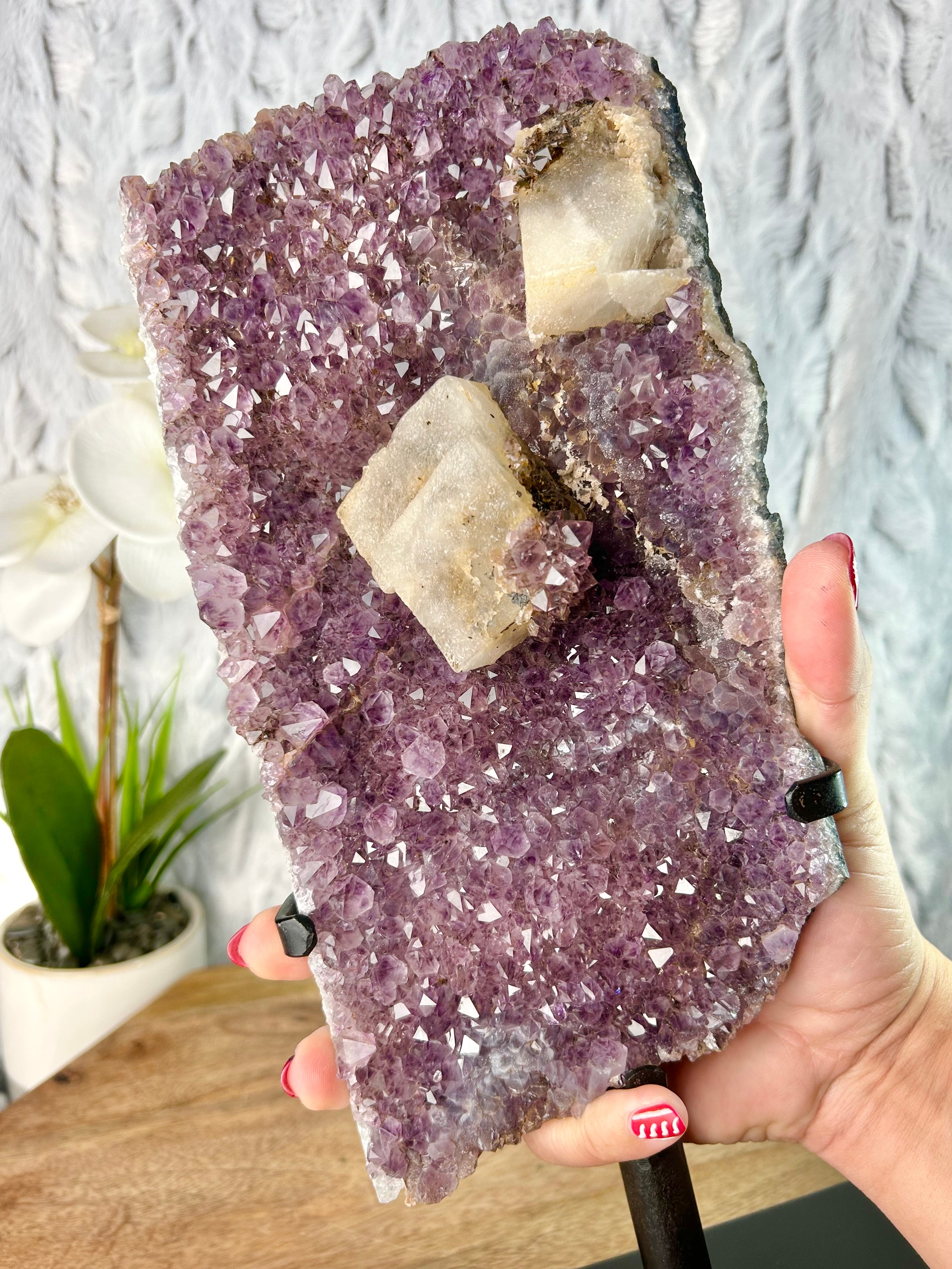 Deep Purple Amethyst Slab with cube Calcite