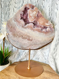 Large Pink Amethyst slab on spinning stand