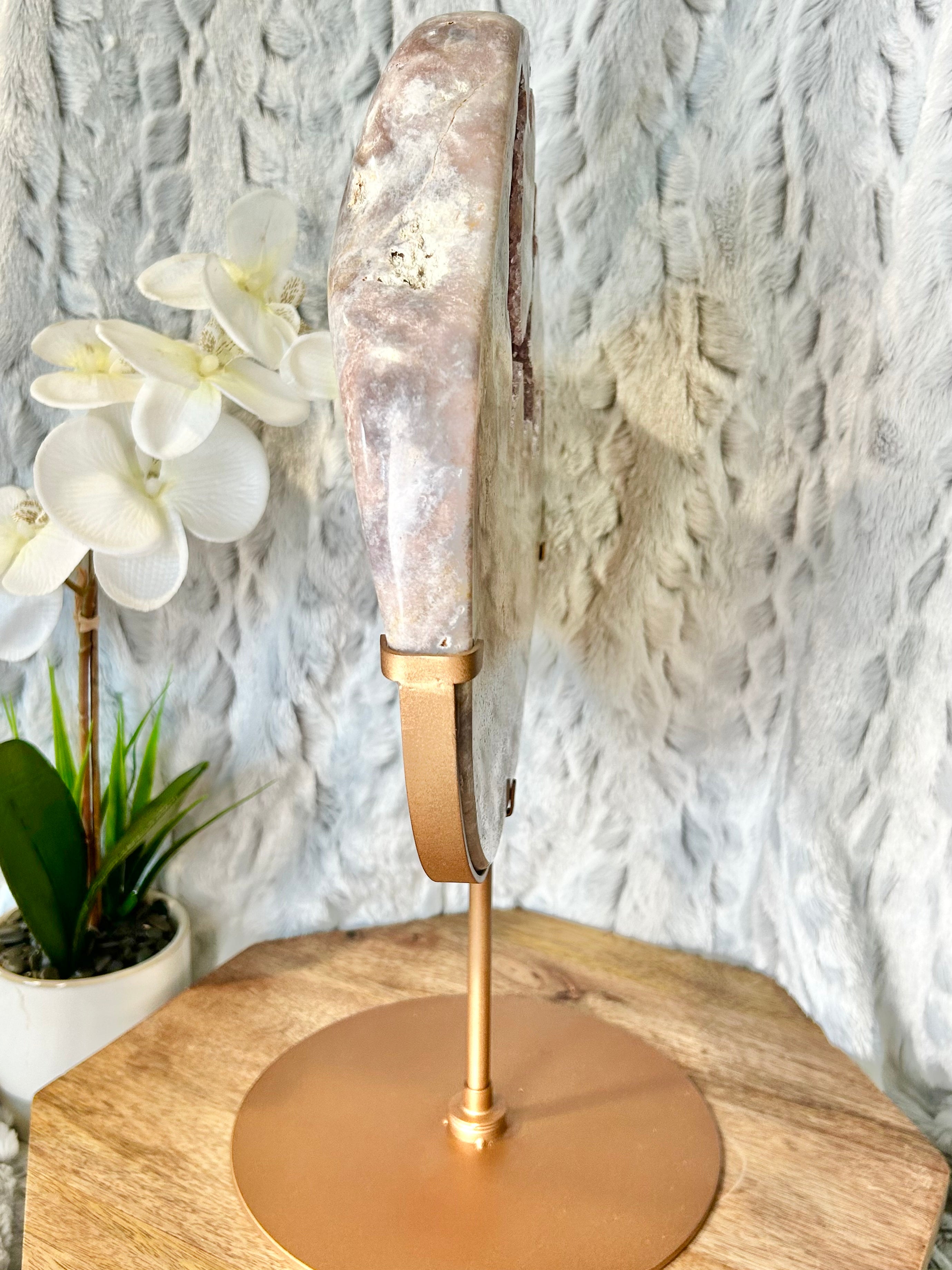 Large Pink Amethyst slab on spinning stand