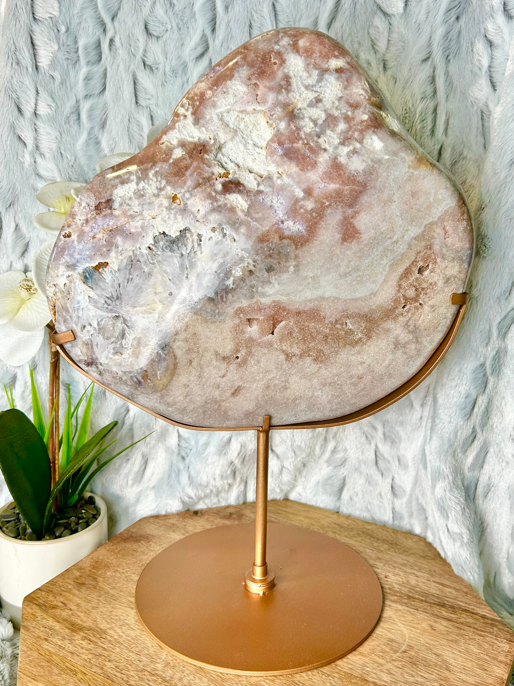 Large Pink Amethyst slab on spinning stand
