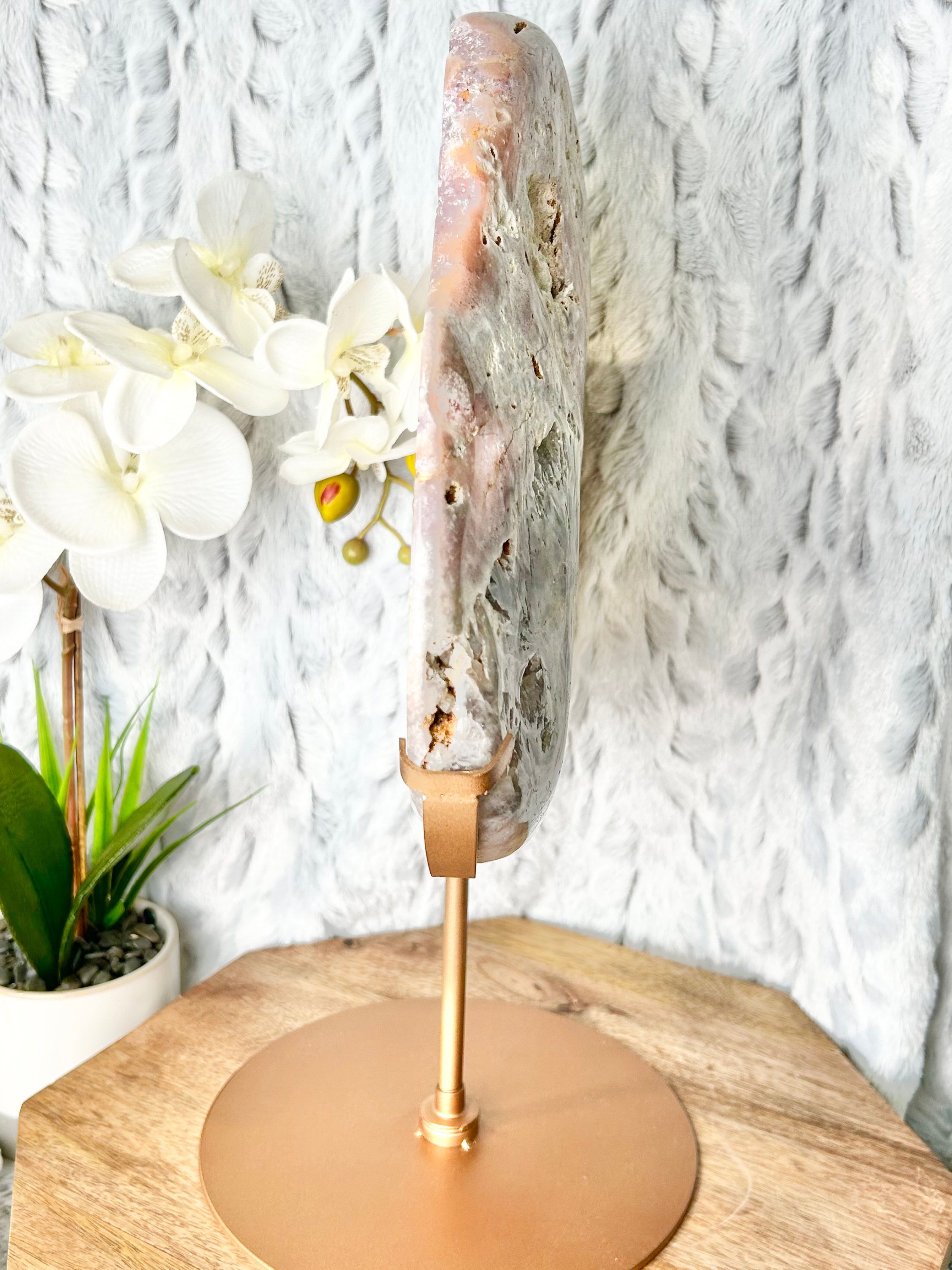 Large Pink Amethyst slab on spinning stand