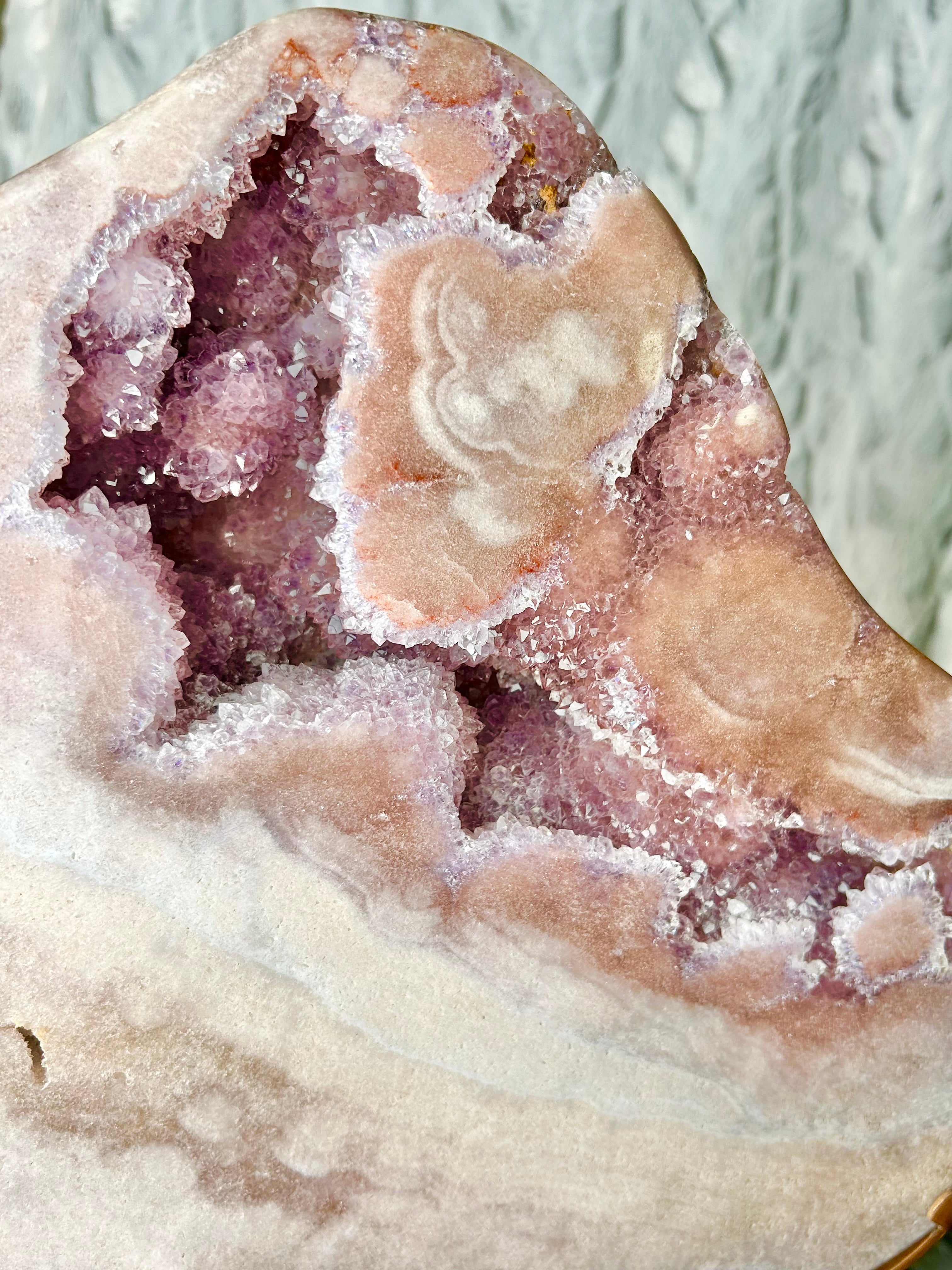 Large Pink Amethyst slab on spinning stand