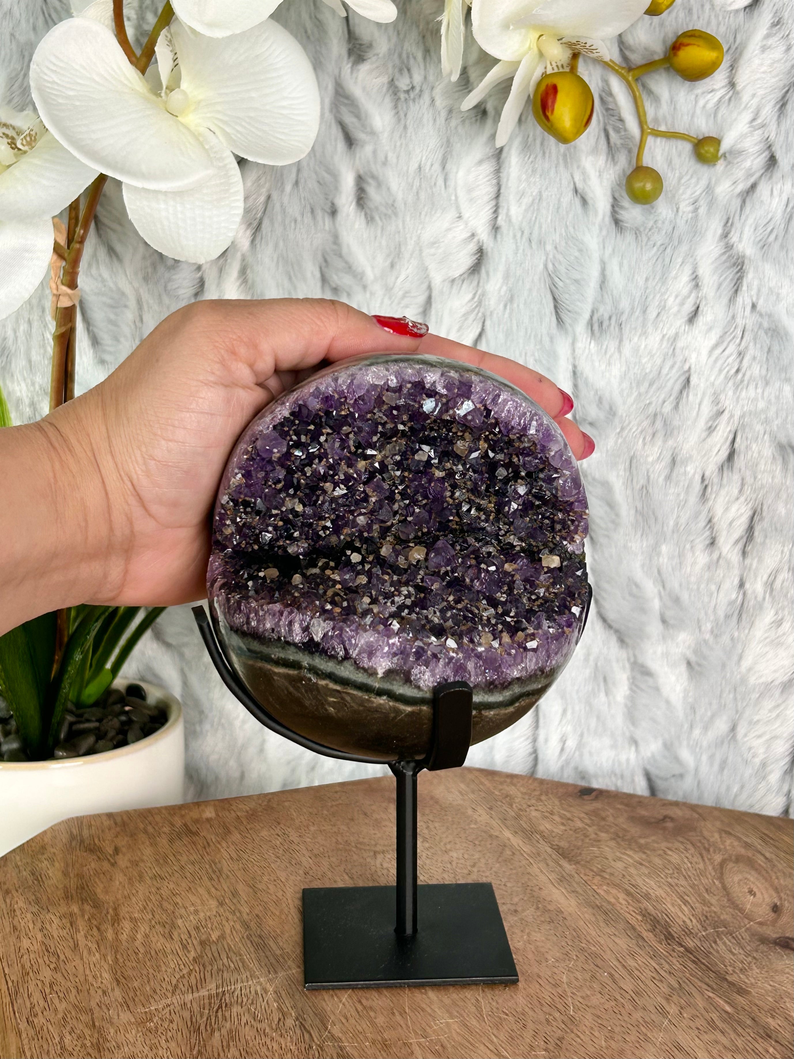 Large Uruguayan Sphere with speckled Calcite