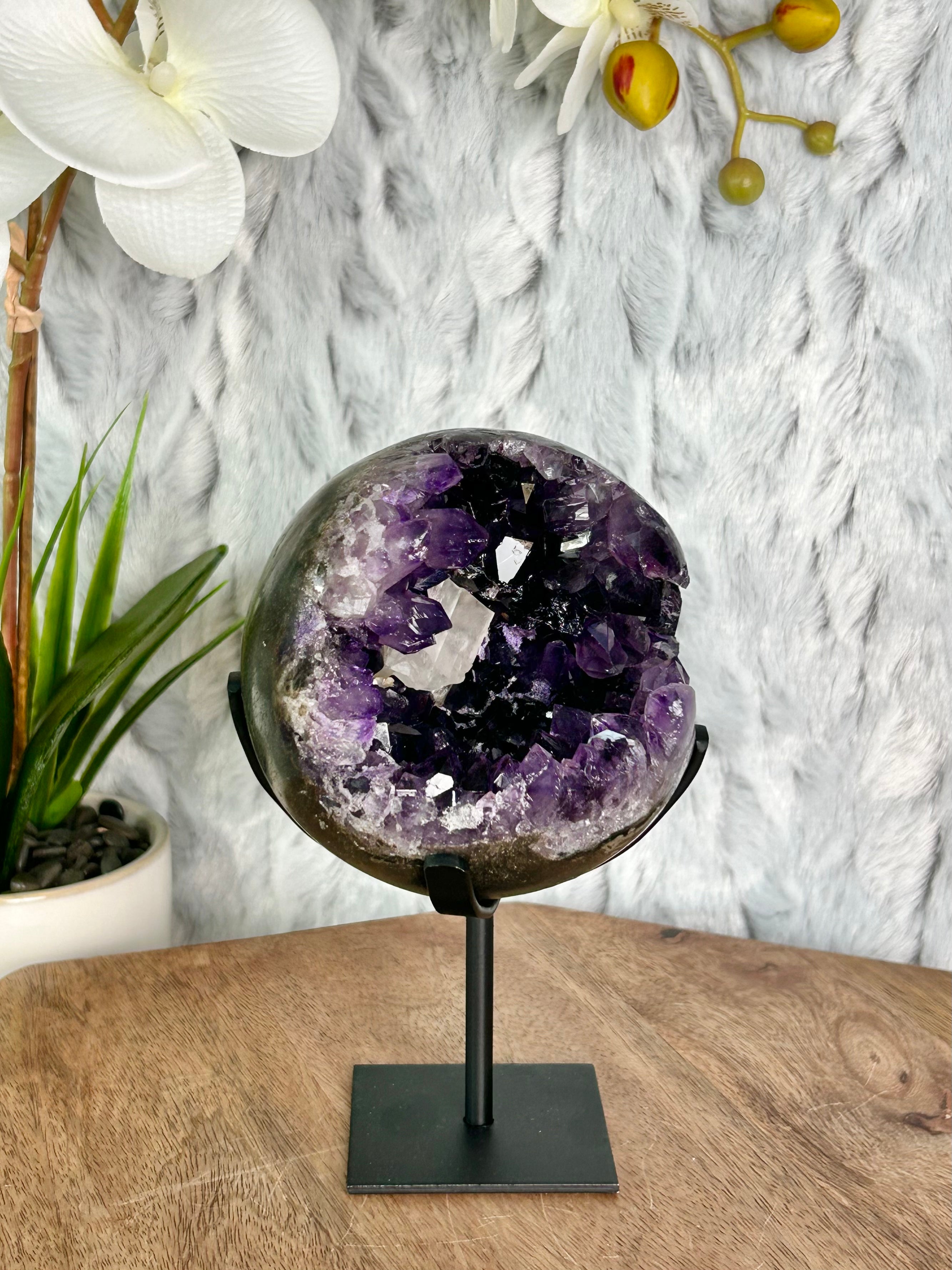 Uruguayan Amethyst Sphere with Calcite