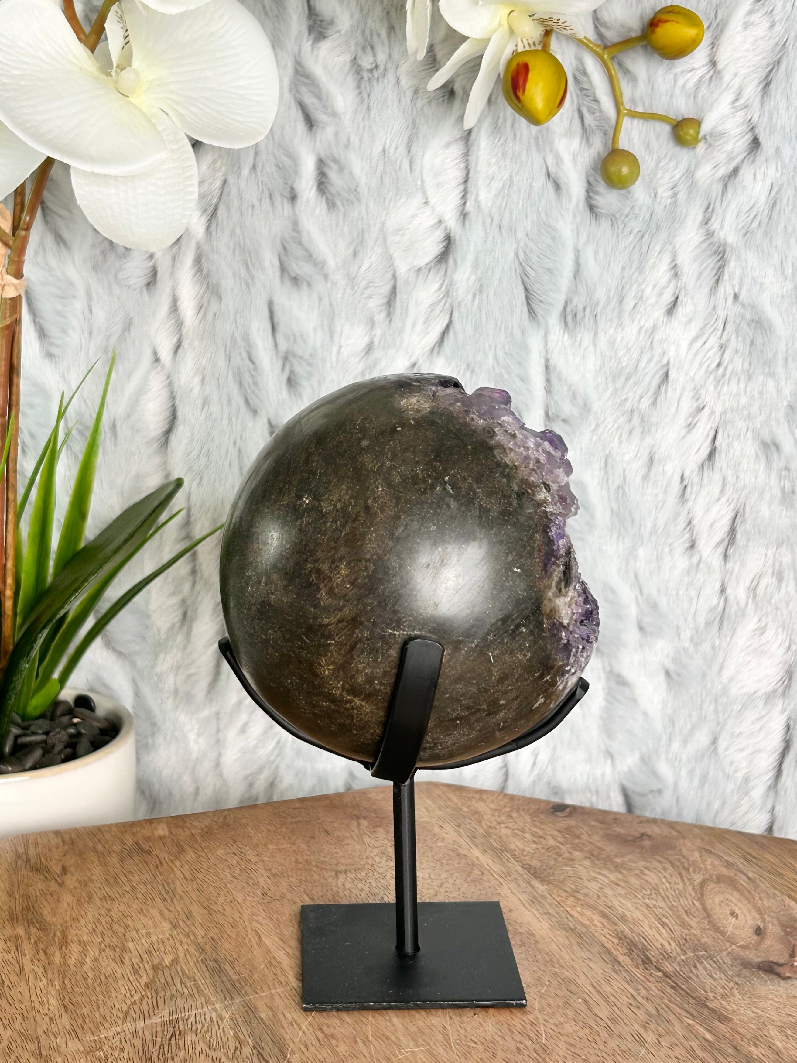Uruguayan Amethyst Sphere with Calcite