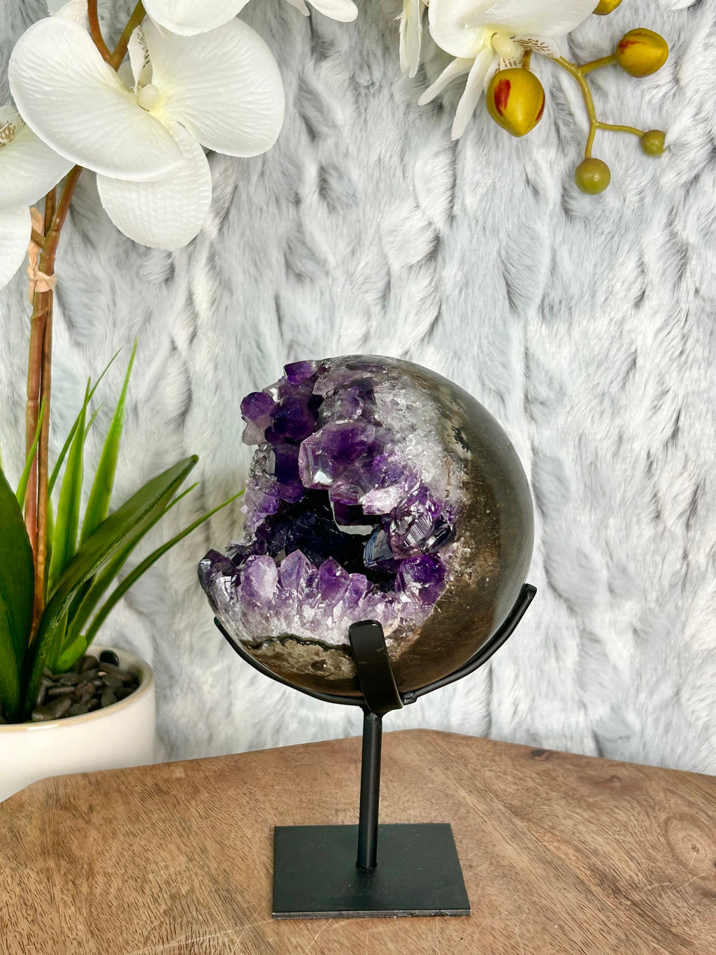 Uruguayan Amethyst Sphere with Calcite