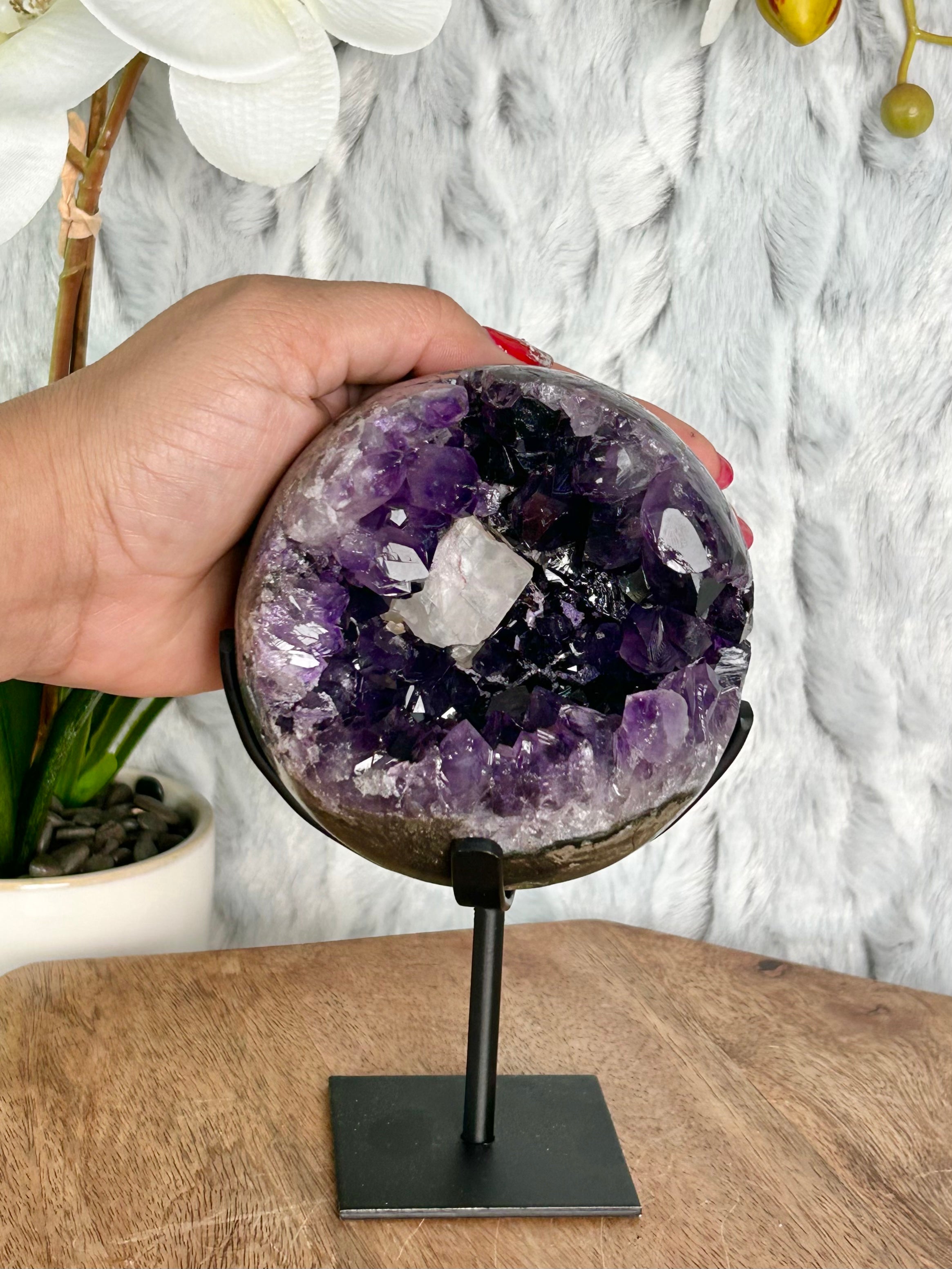 Uruguayan Amethyst Sphere with Calcite