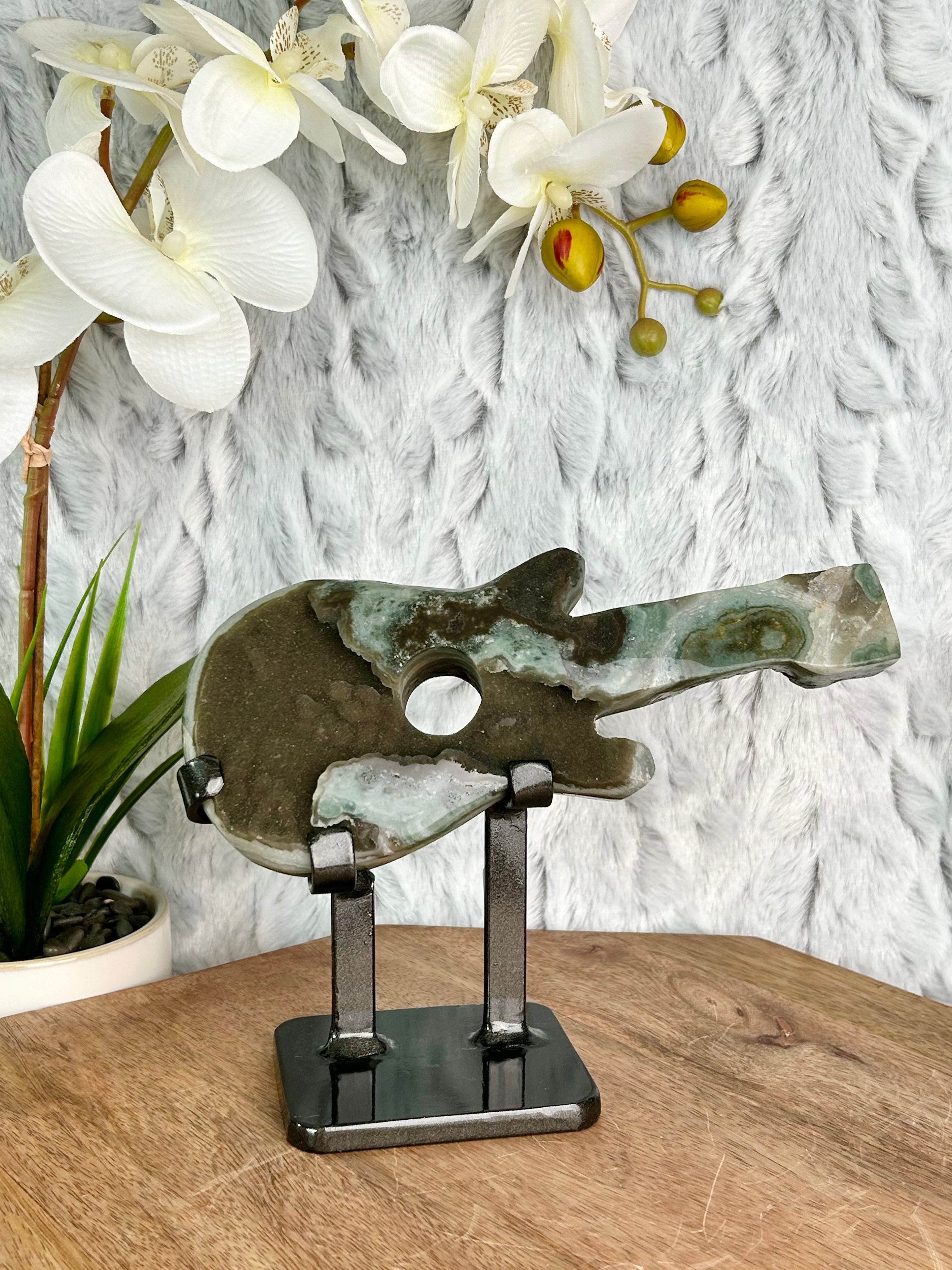 Uruguayan Amethyst Agate Guitar on stand