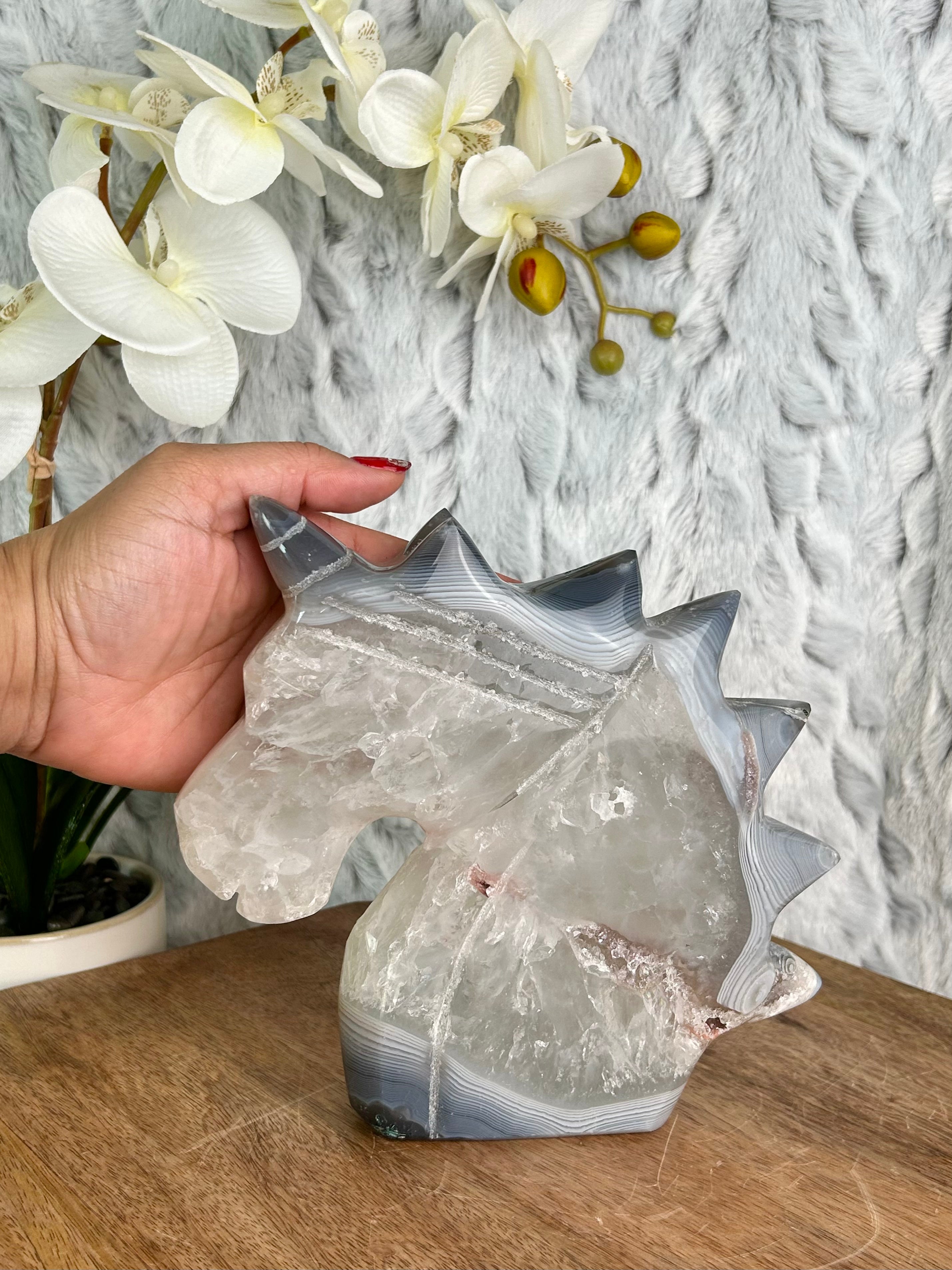 Large Agate Unicorn Carving