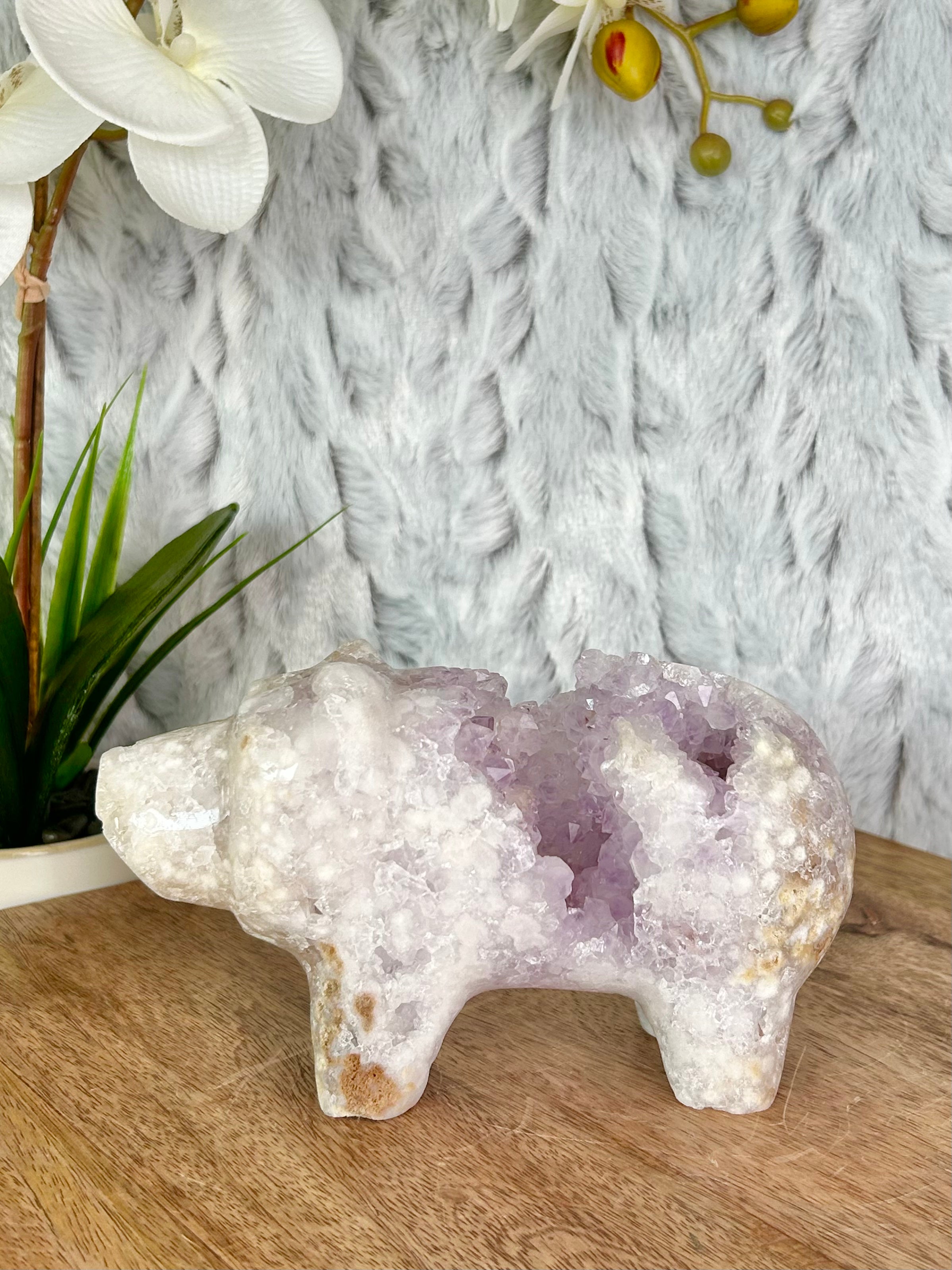 Pink Amethyst Bear Carving