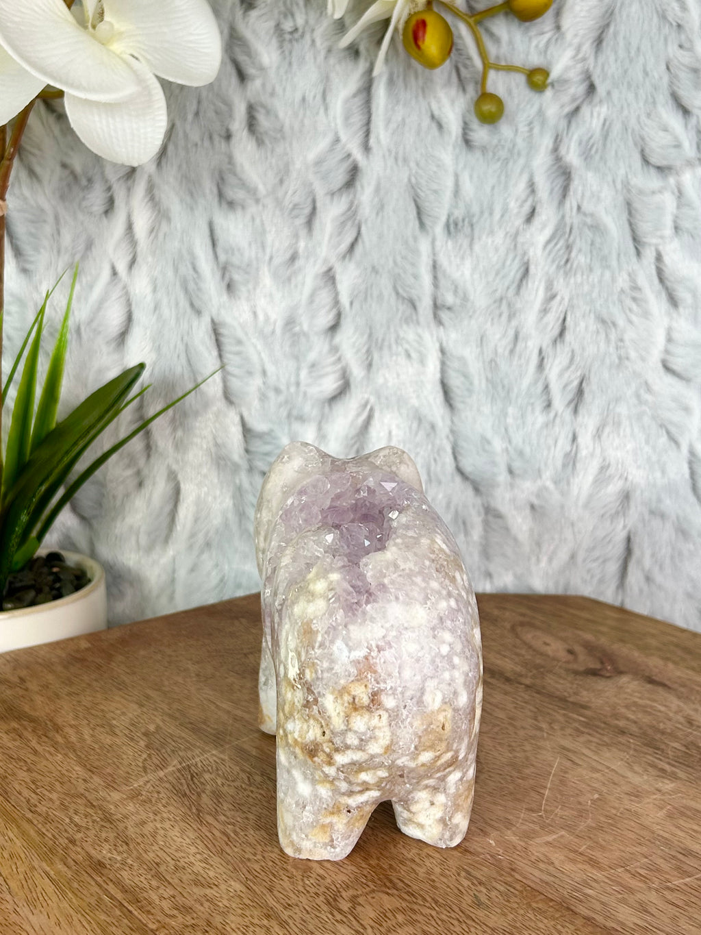 Pink Amethyst Bear Carving