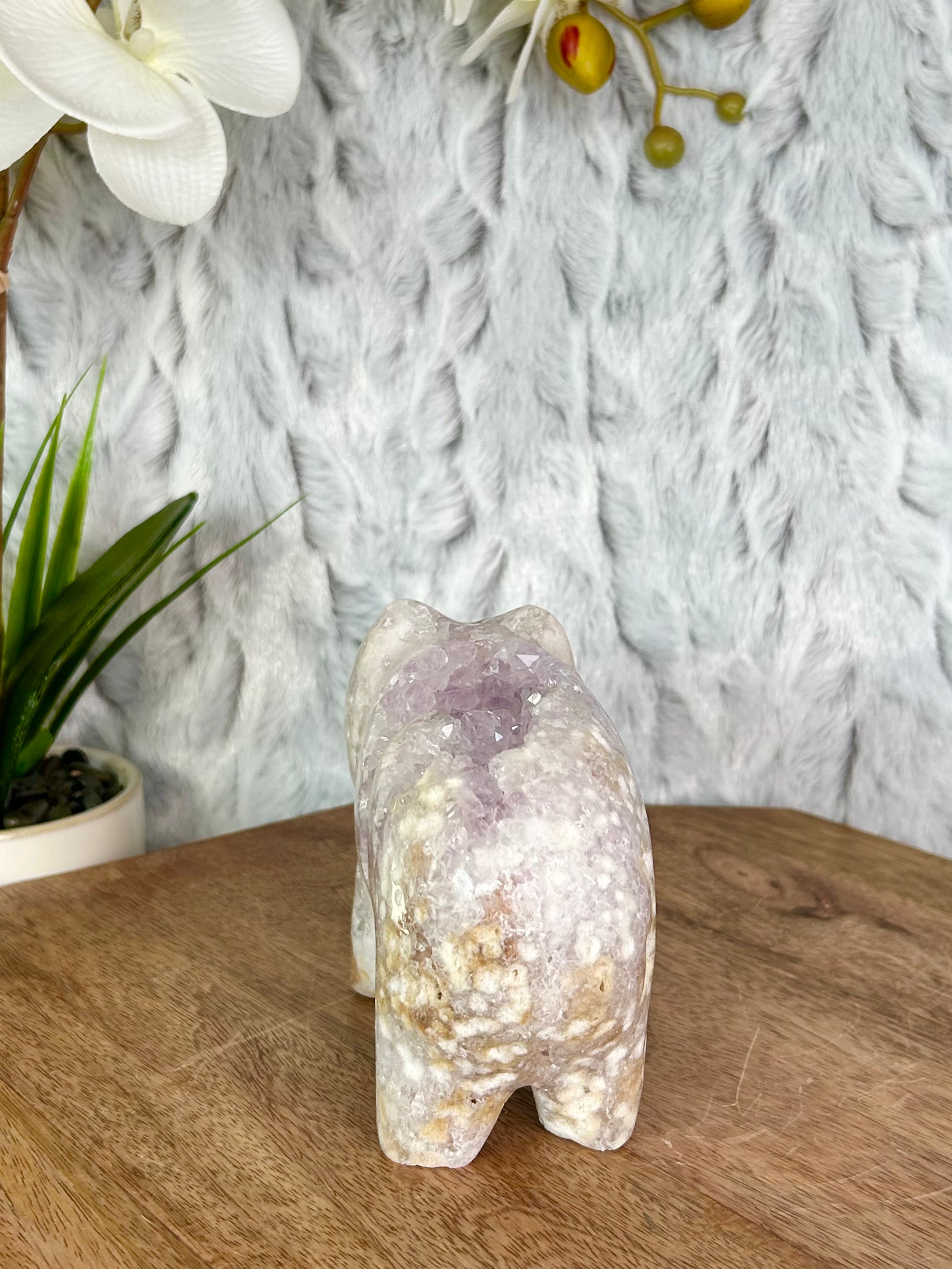 Pink Amethyst Bear Carving