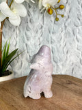 Pink Amethyst Wolf Carving