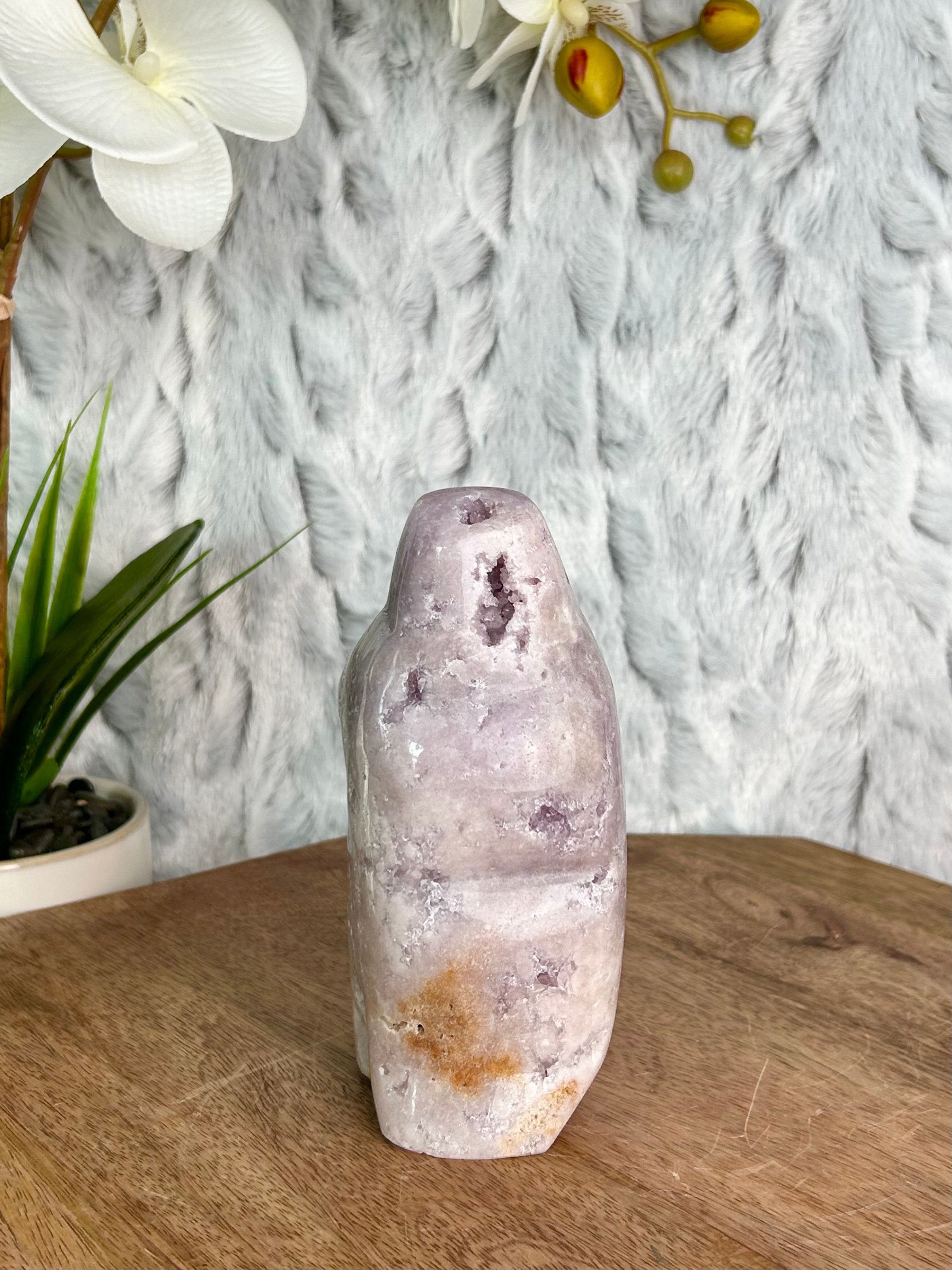 Pink Amethyst Wolf Carving