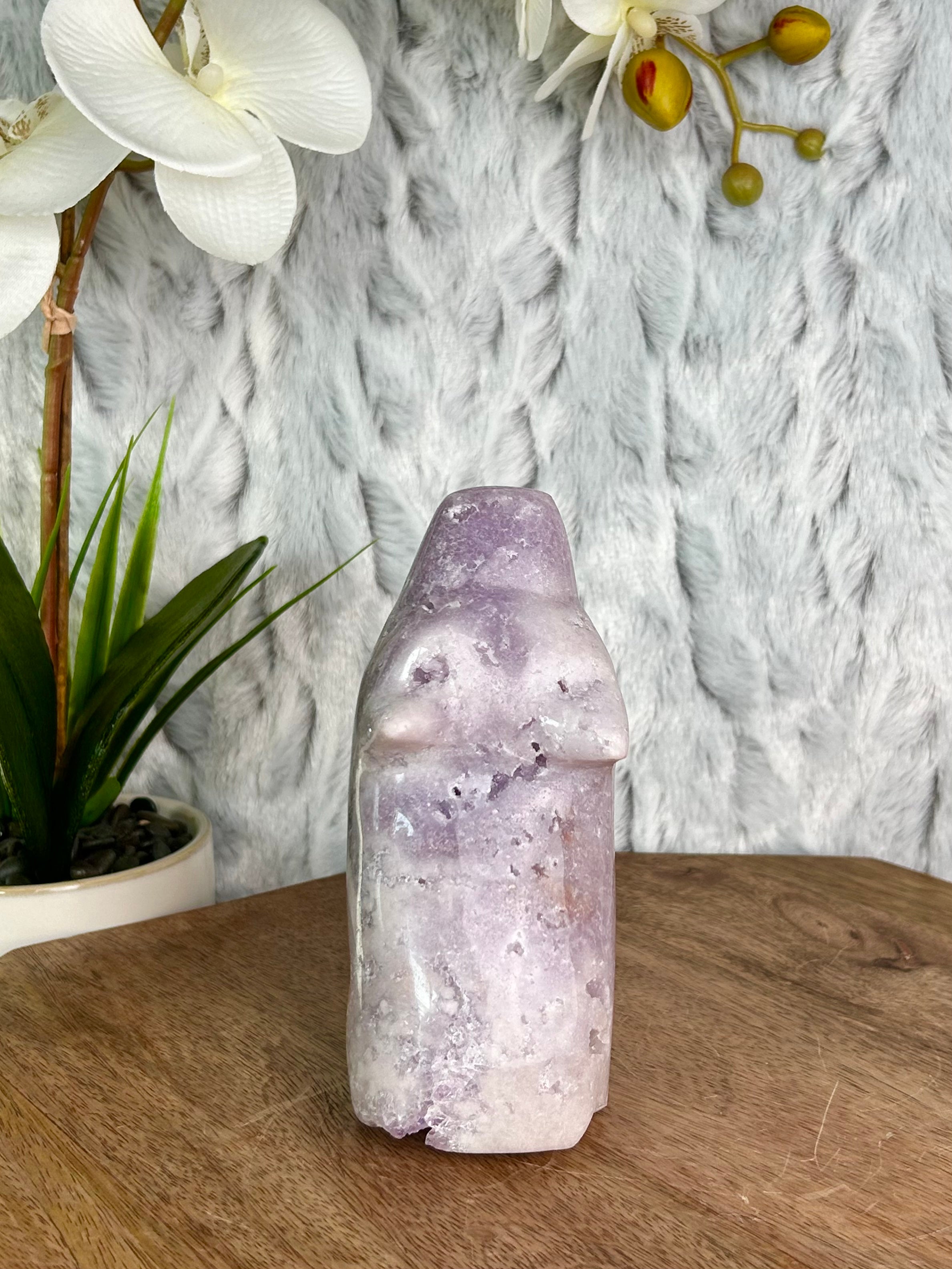 Pink Amethyst Wolf Carving