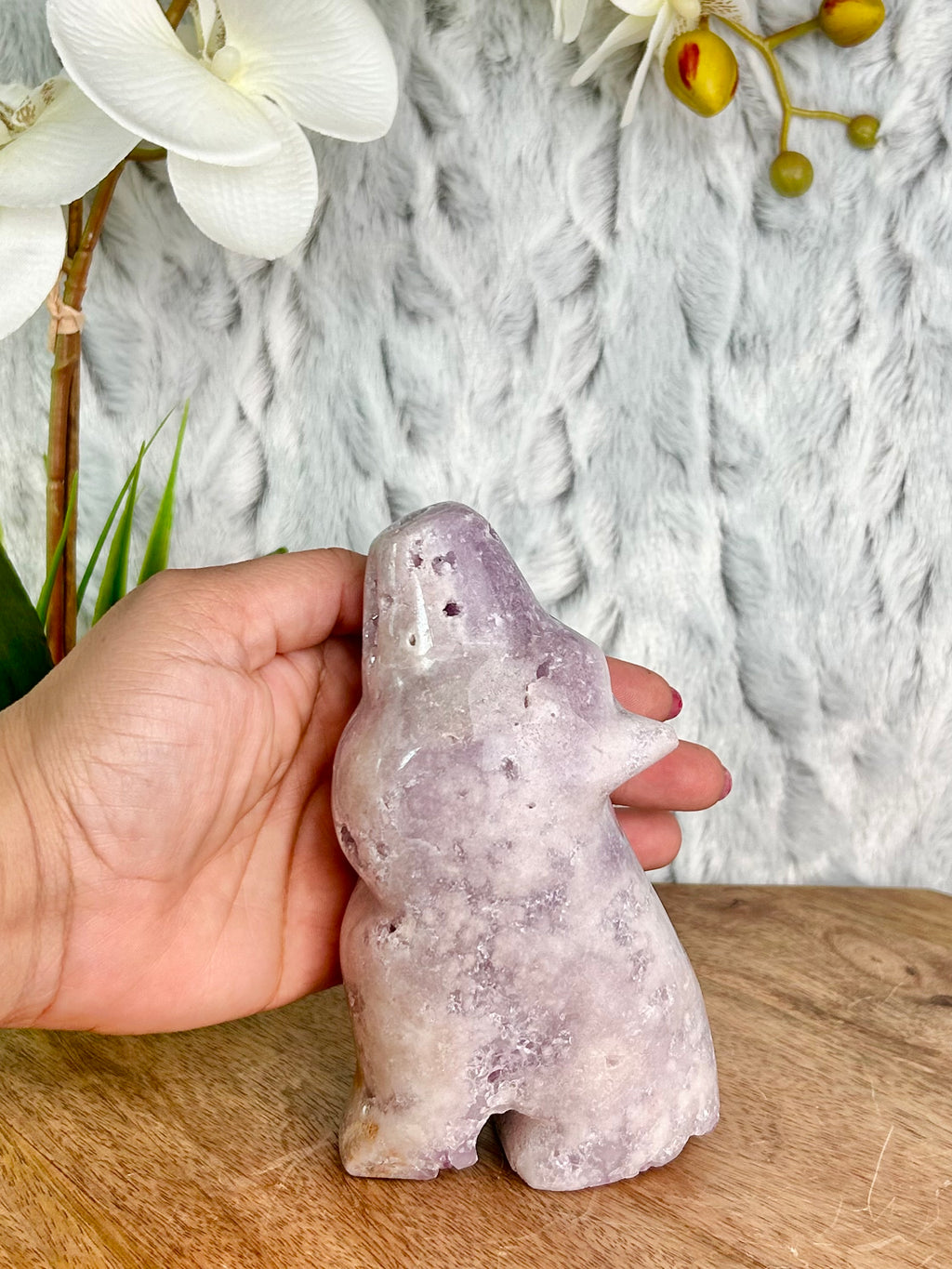 Pink Amethyst Wolf Carving