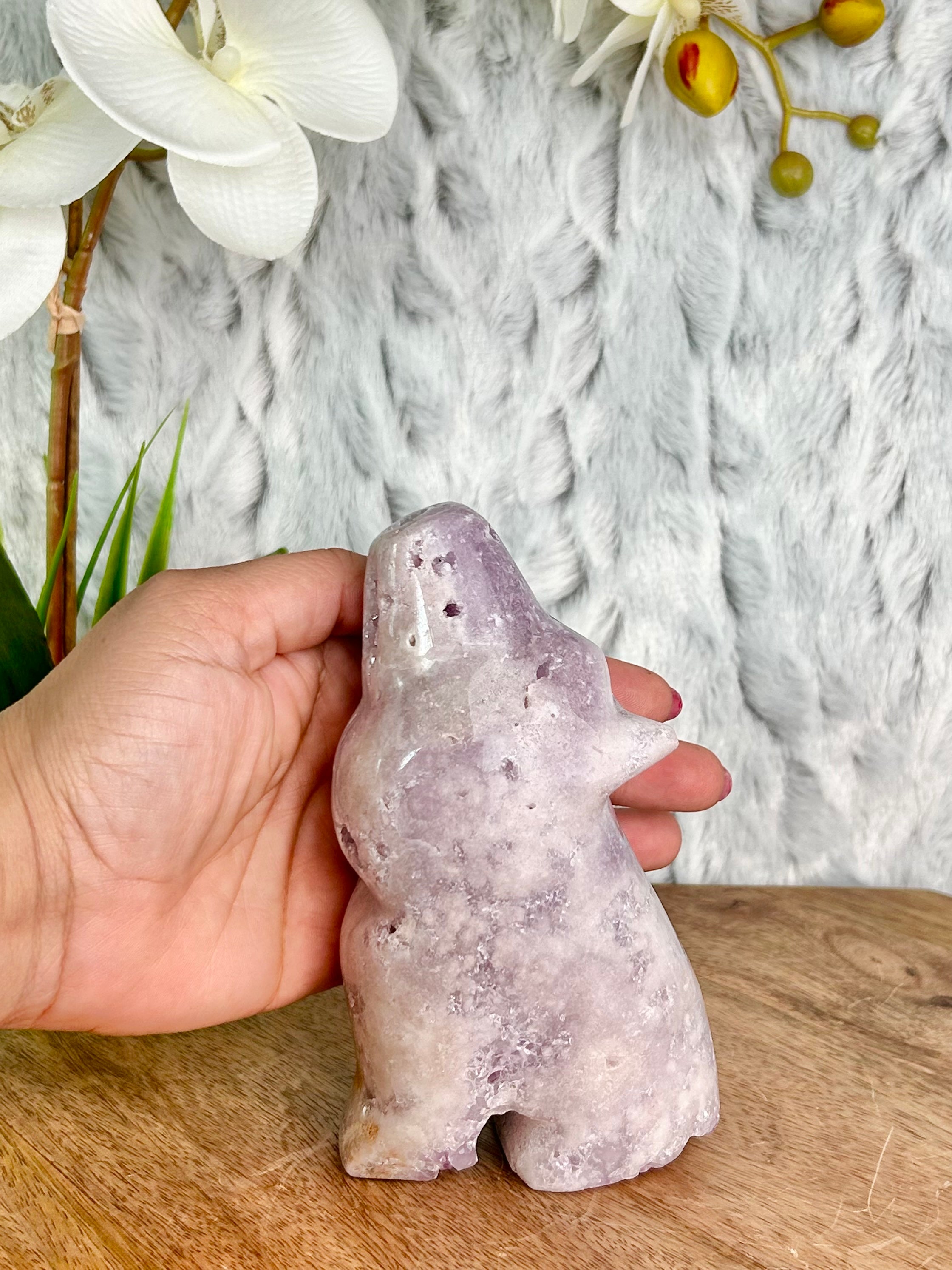 Pink Amethyst Wolf Carving