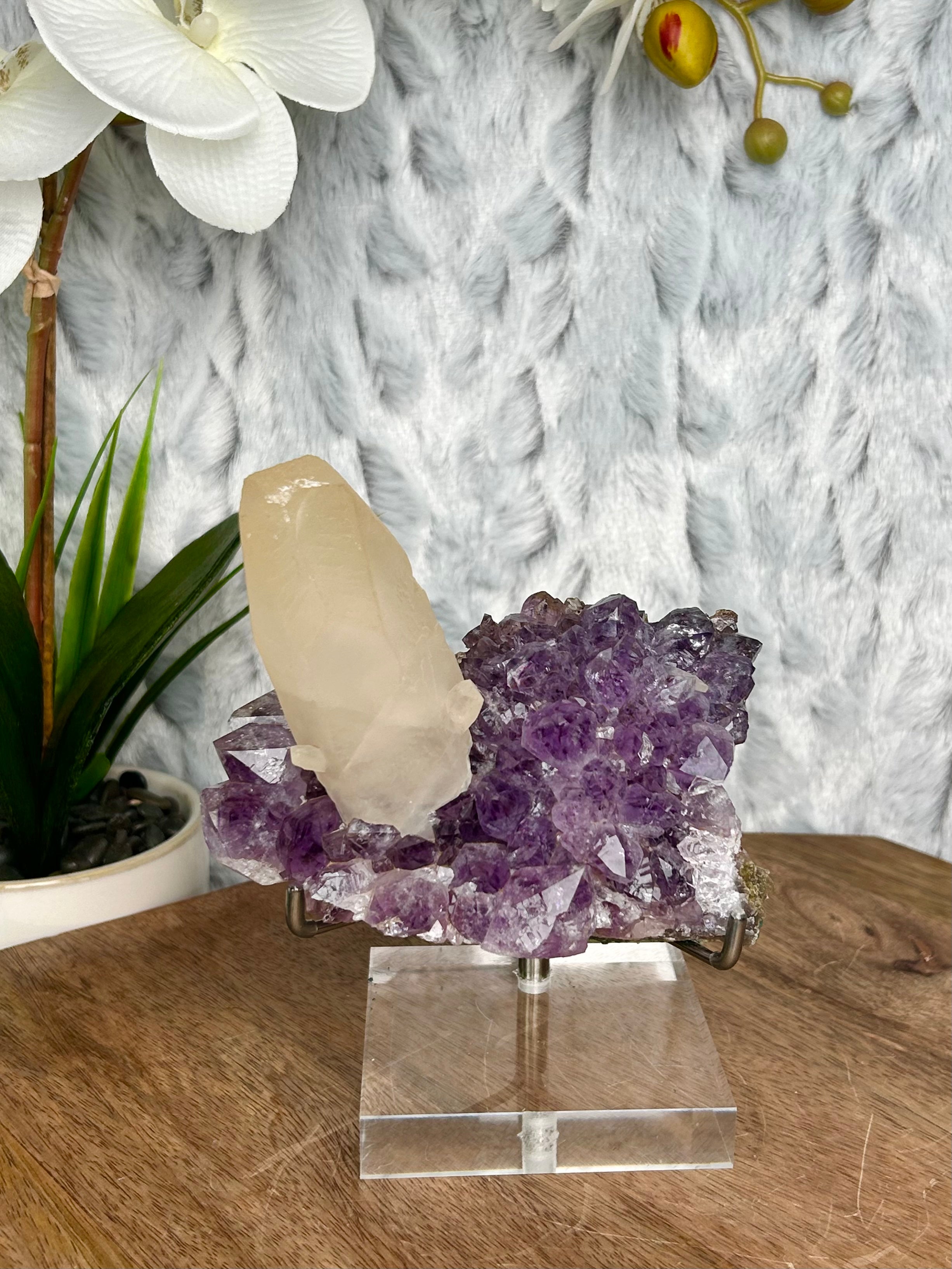 Amethyst Cluster with Large Calcite