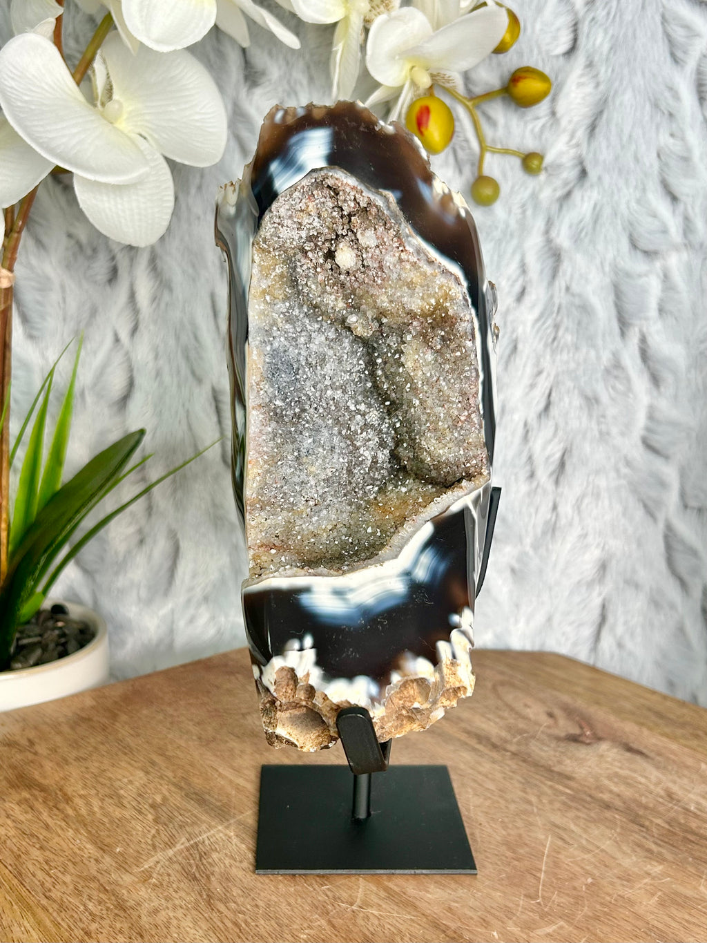 Large Orca Agate Geode with Rainbow Druse