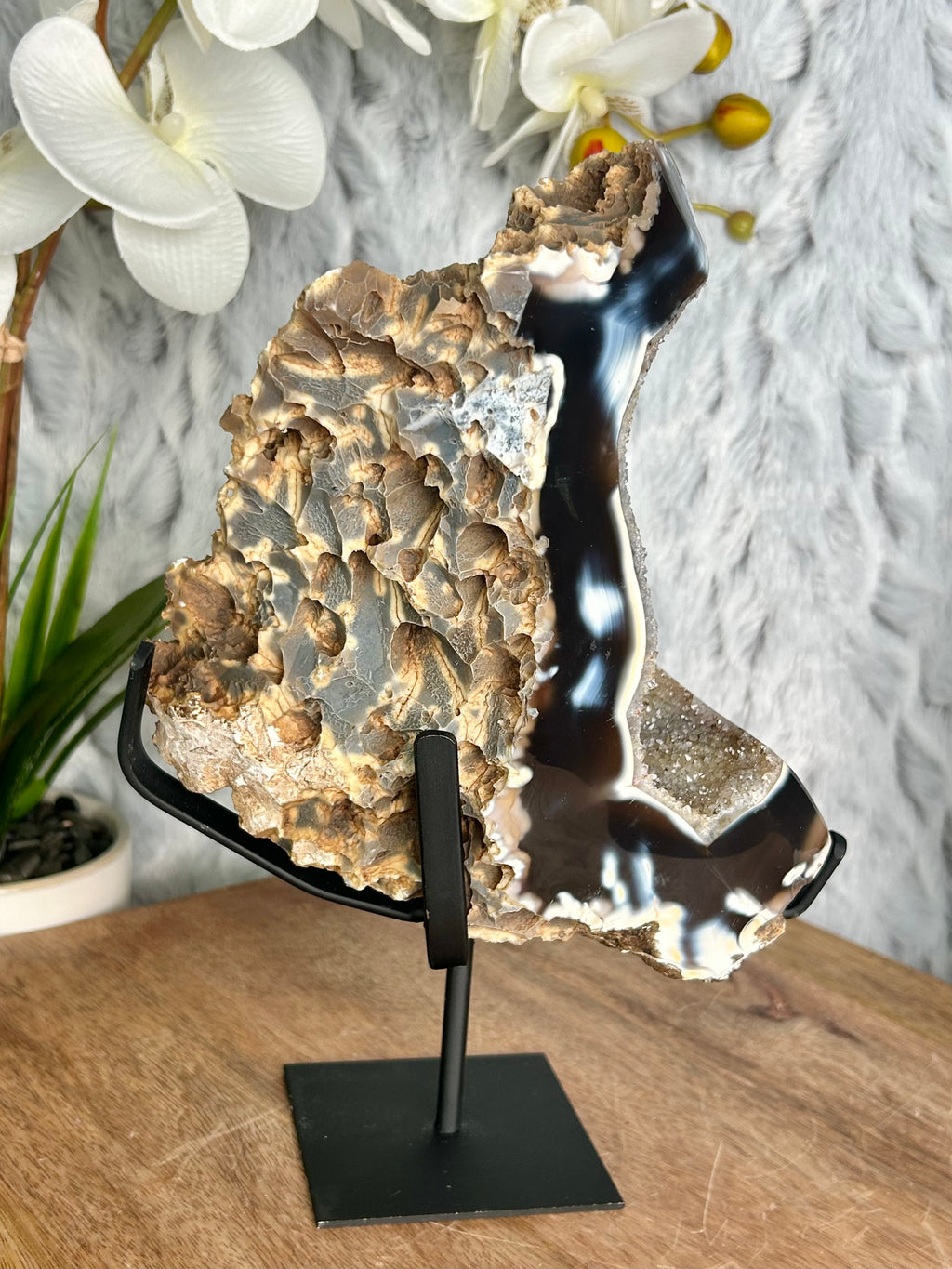 Large Orca Agate Geode with Rainbow Druse