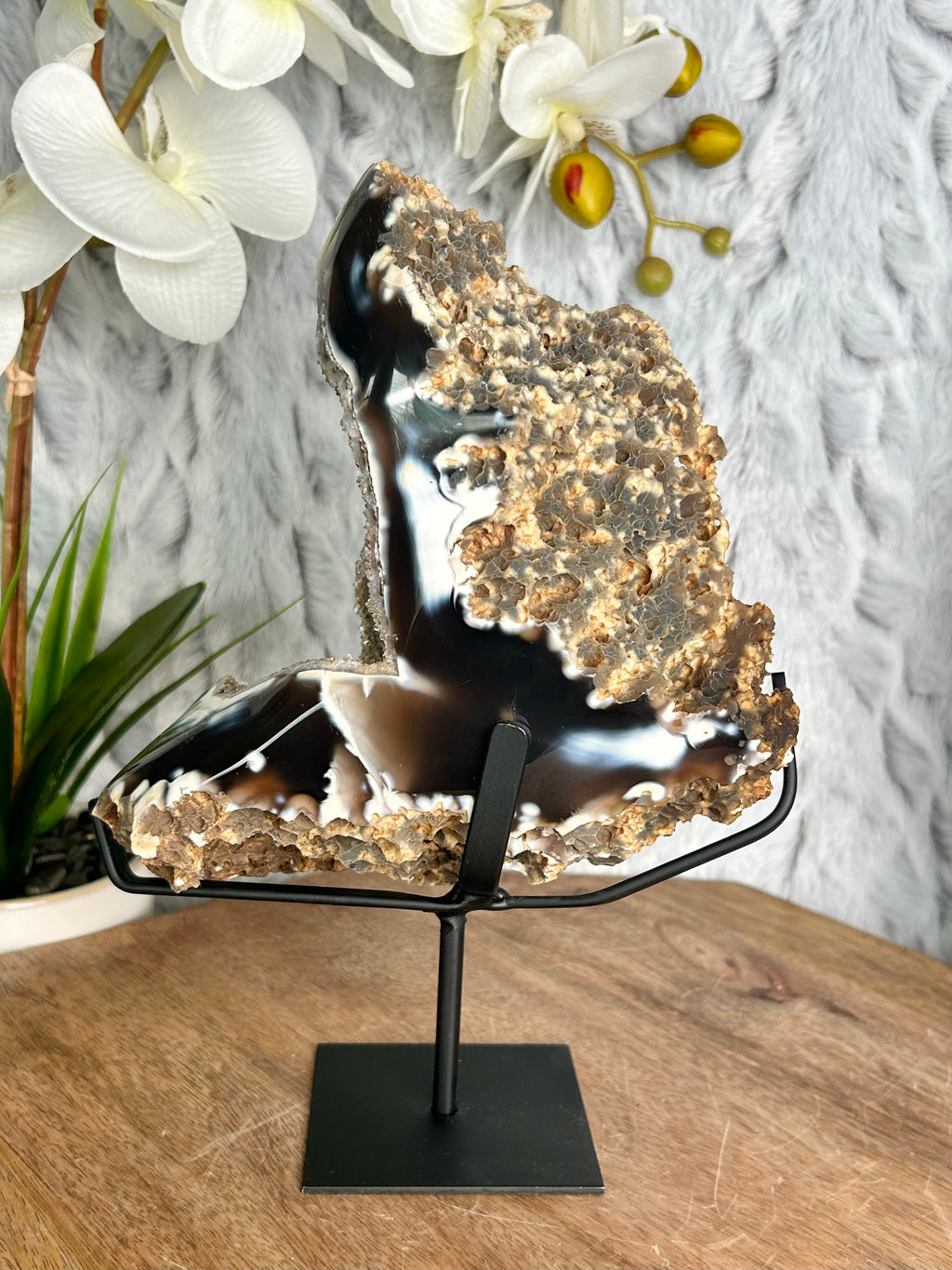 Large Orca Agate Geode with Rainbow Druse