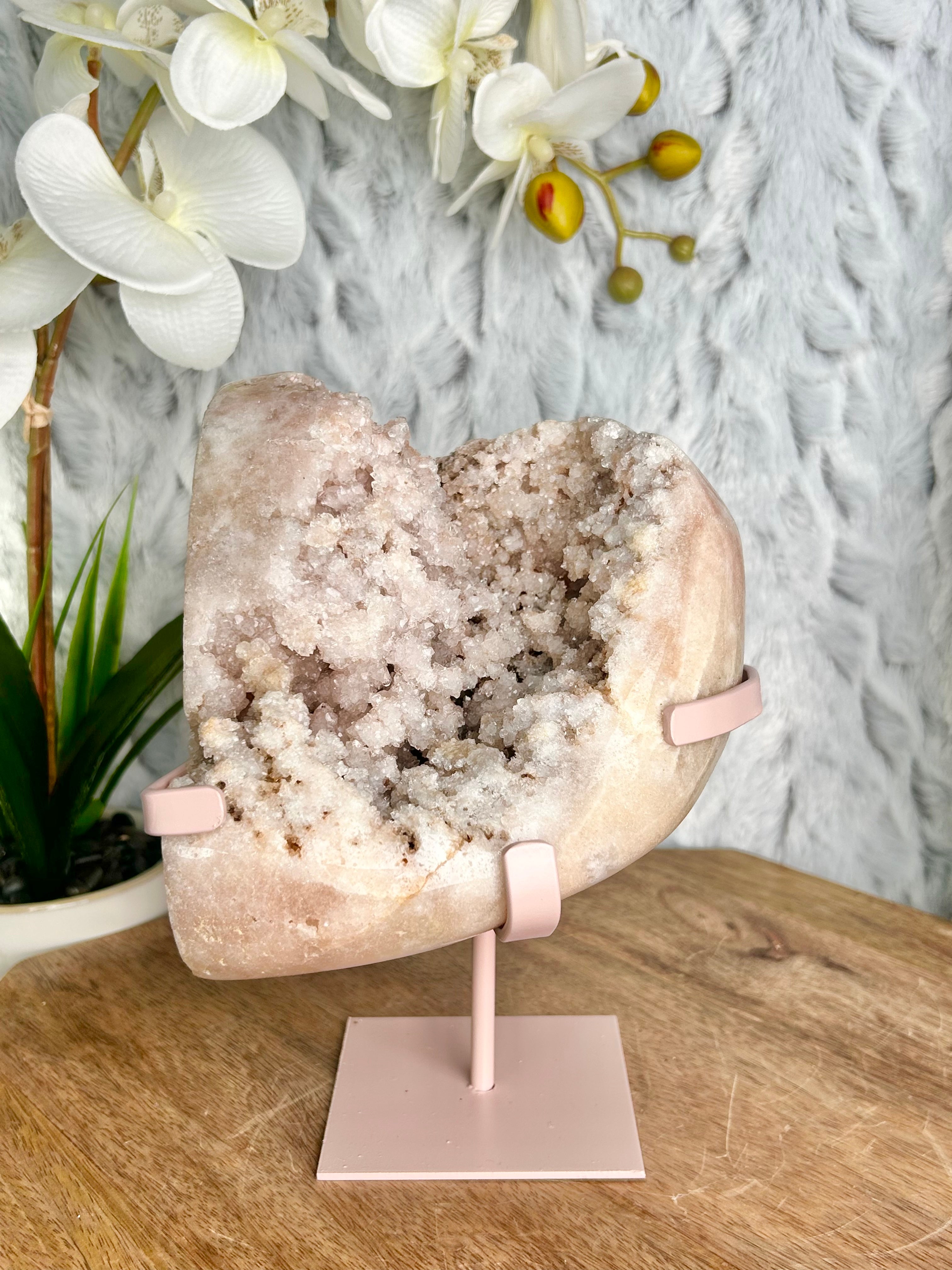 Large Pink Amethyst Freeform on stand