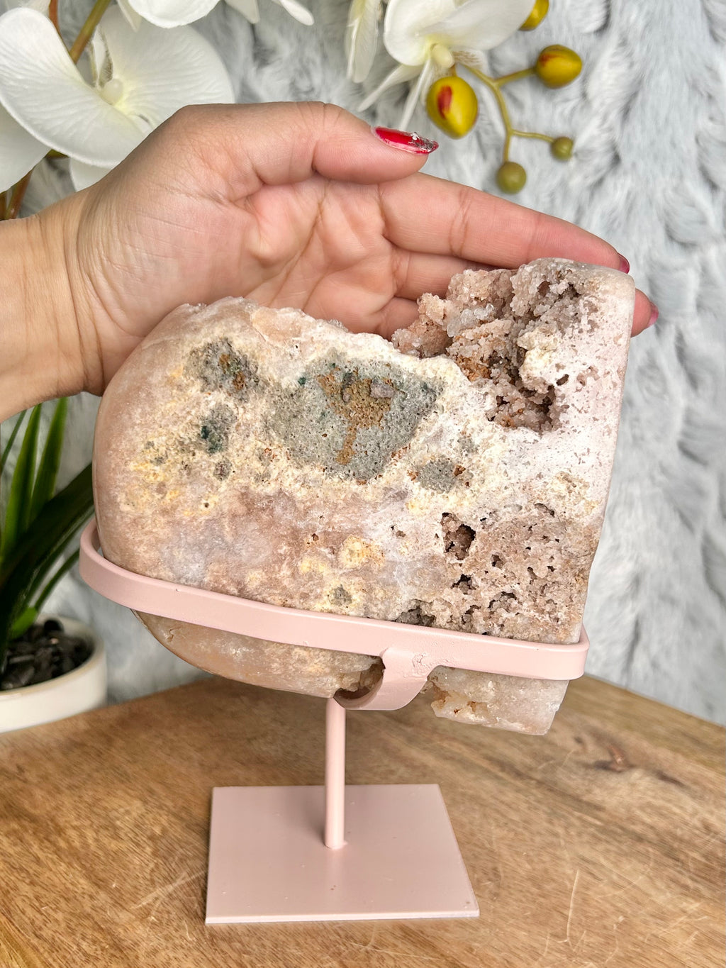 Large Pink Amethyst Freeform on stand