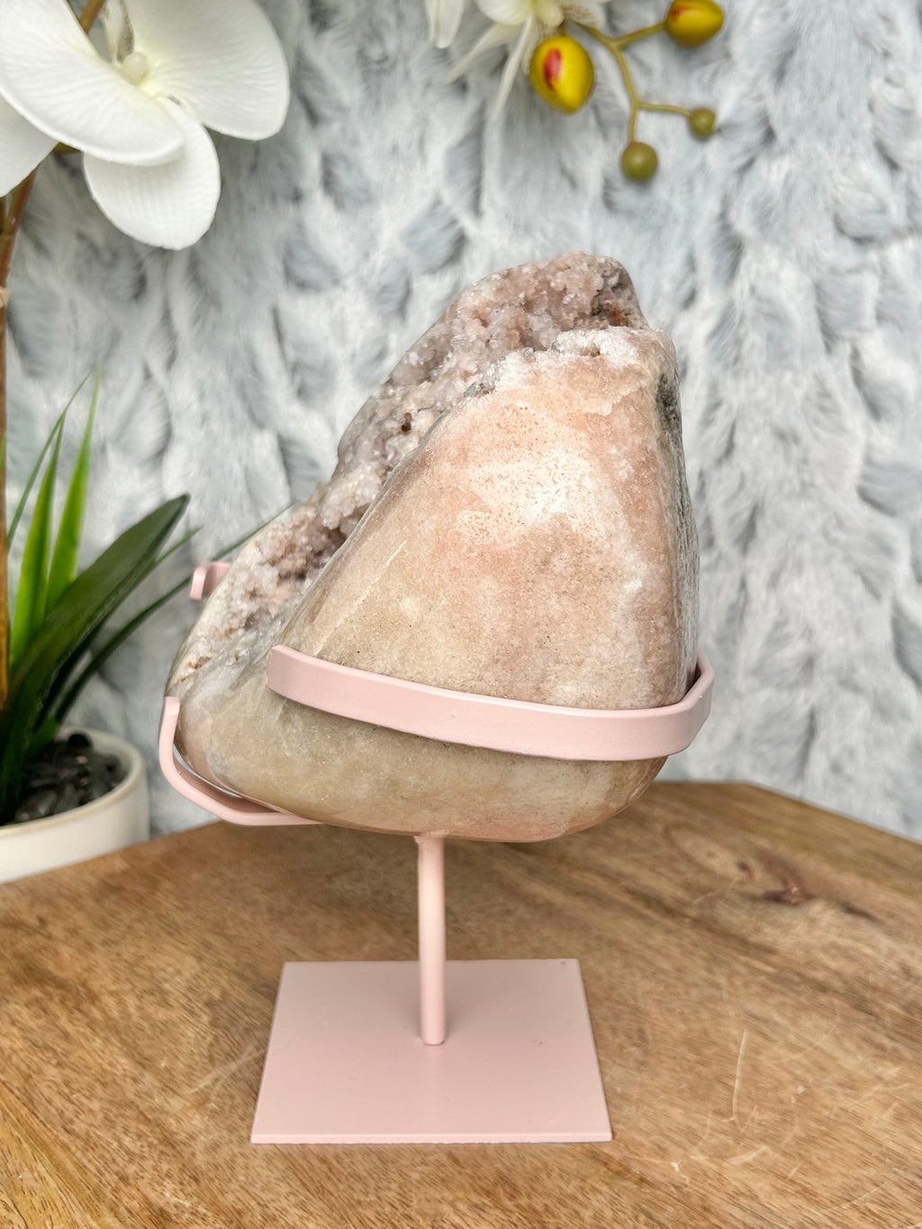 Large Pink Amethyst Freeform on stand