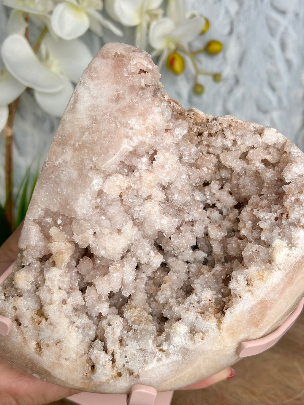 Large Pink Amethyst Freeform on stand